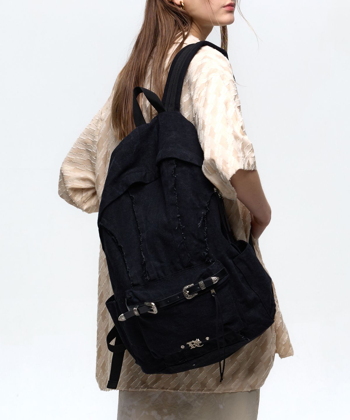 알에스에스씨(RSSC) RAW CUT DENIM BACKPACK - BLACK