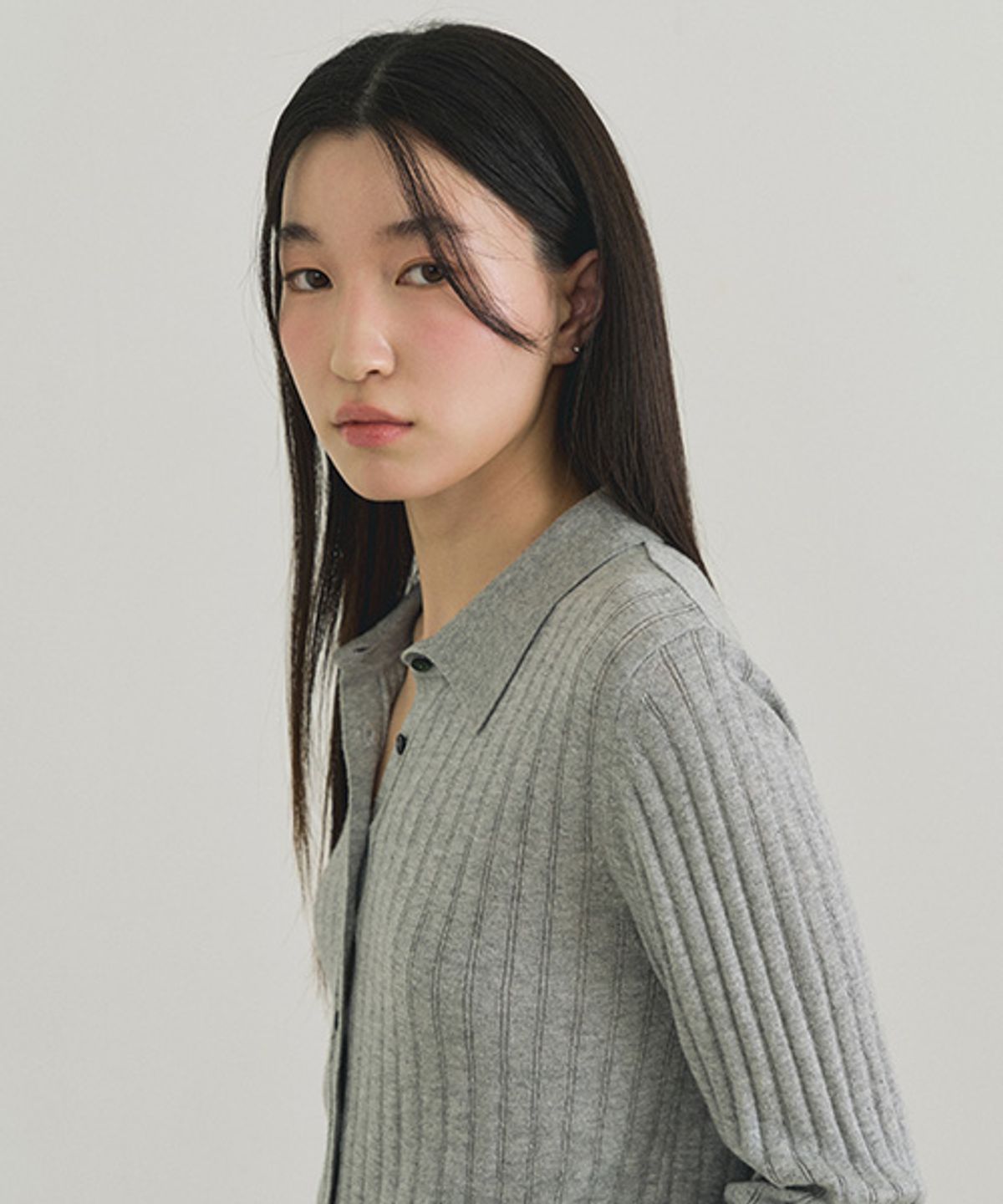 링서울(LINGSEOUL) collar neck knit cardigan-gray