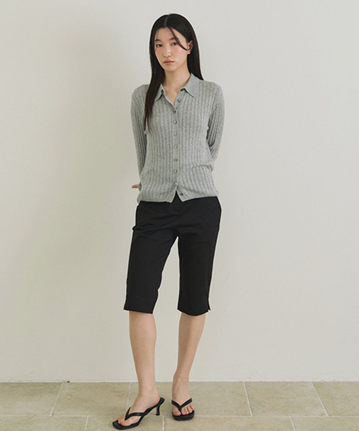 링서울(LINGSEOUL) collar neck knit cardigan-gray