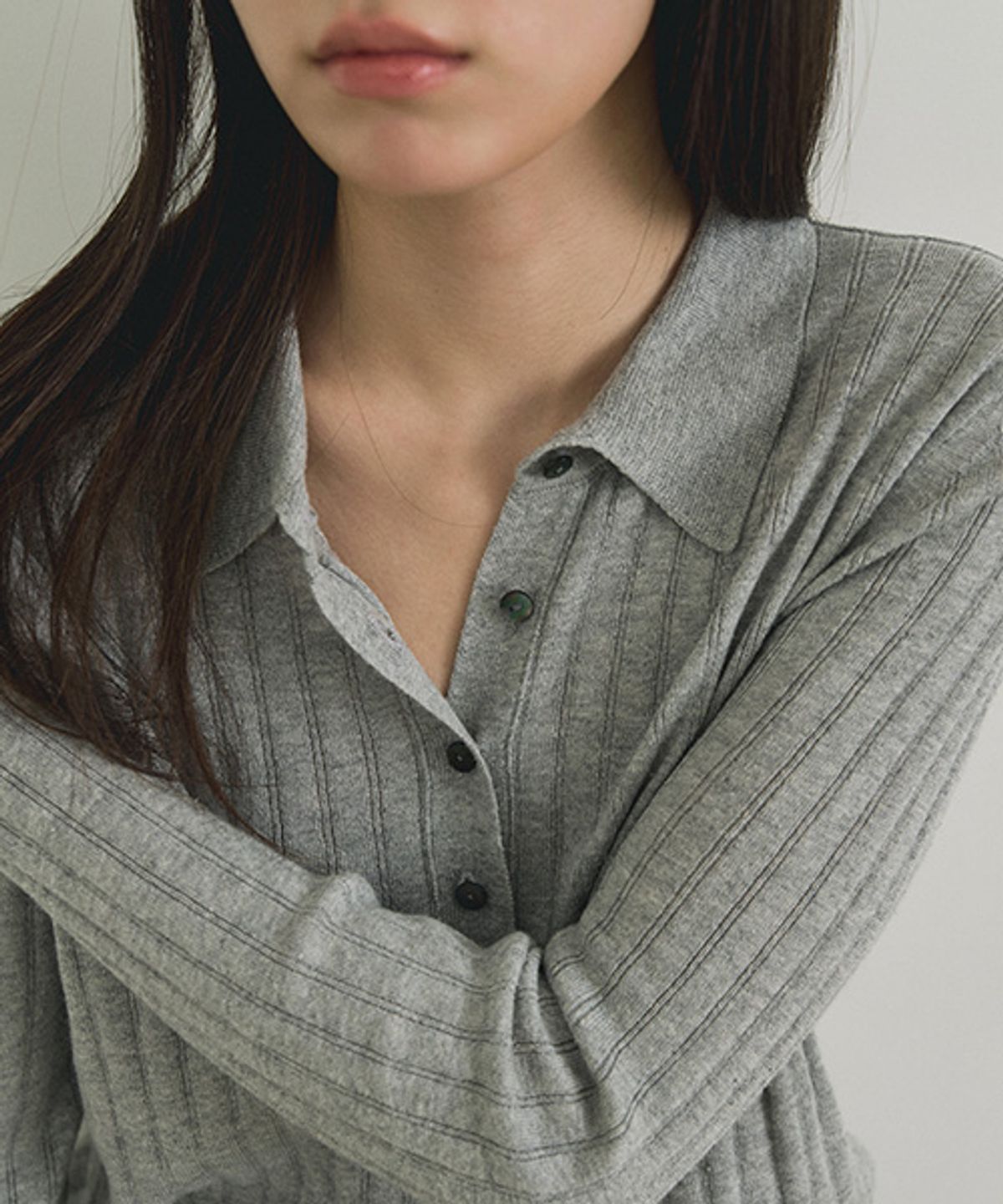 링서울(LINGSEOUL) collar neck knit cardigan-gray
