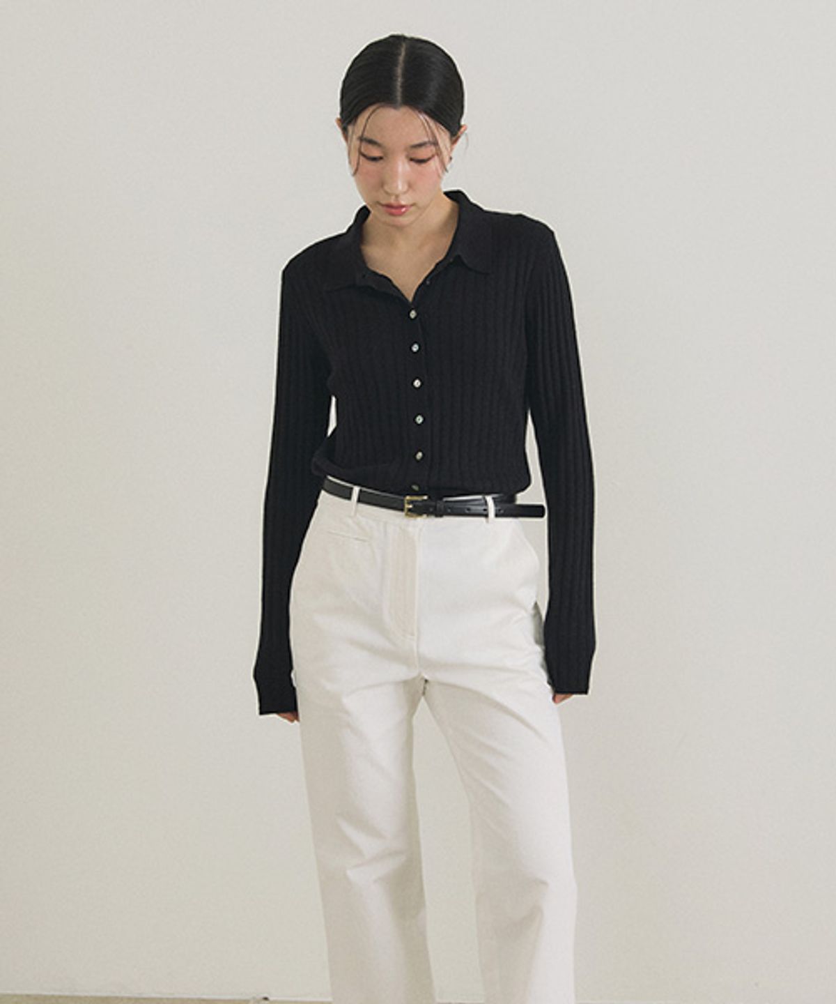링서울(LINGSEOUL) collar neck knit cardigan-black
