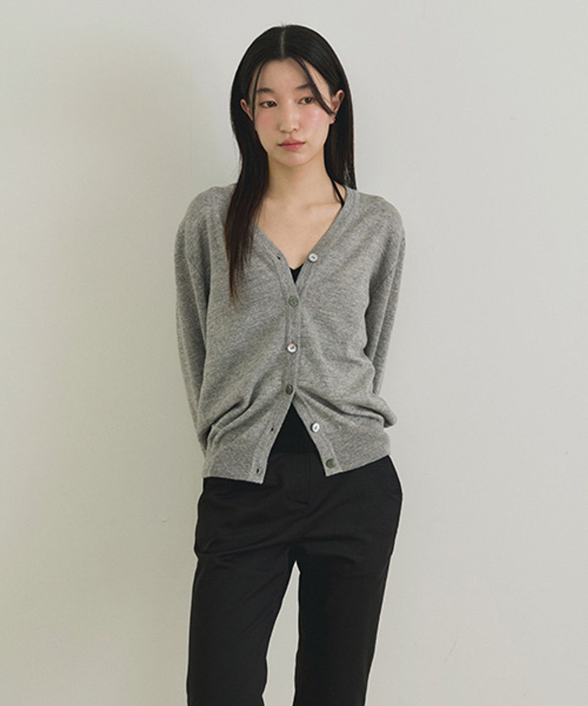 링서울(LINGSEOUL) slub v-neck knit cardigan-gray