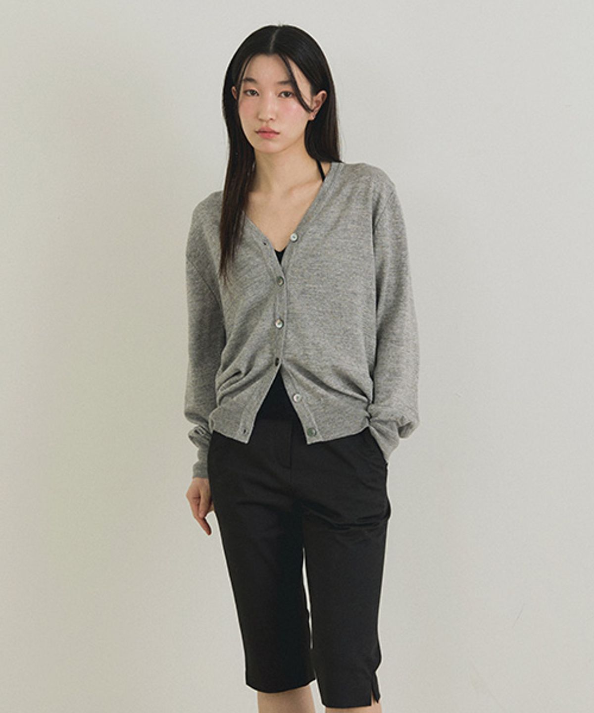 링서울(LINGSEOUL) slub v-neck knit cardigan-gray