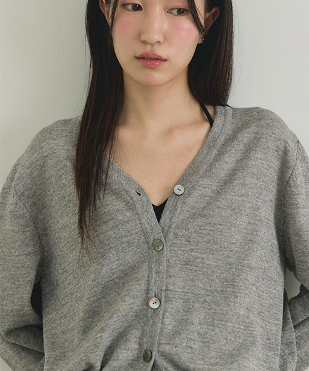 링서울(LINGSEOUL) slub v-neck knit cardigan-gray