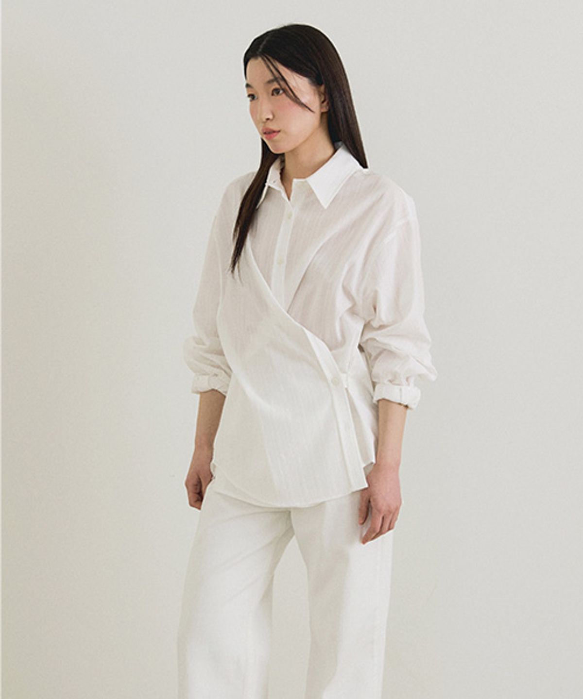 링서울(LINGSEOUL) stripe side button wrap shirt-ivory