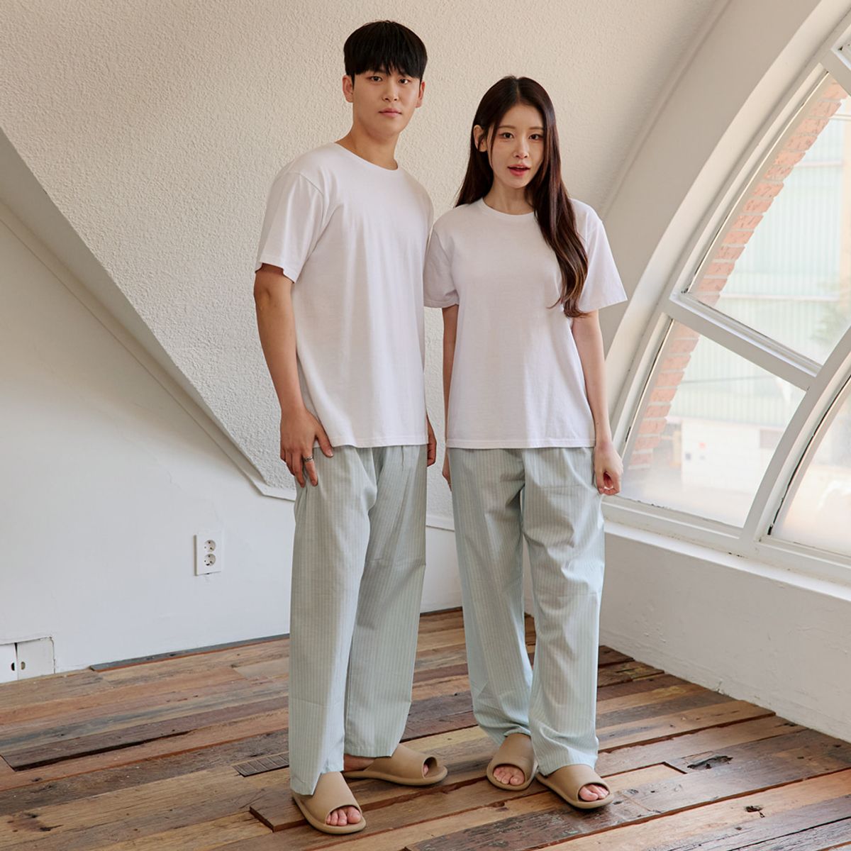 찌니야(JJNIYA) 공용 베인 순면 9부잠옷바지