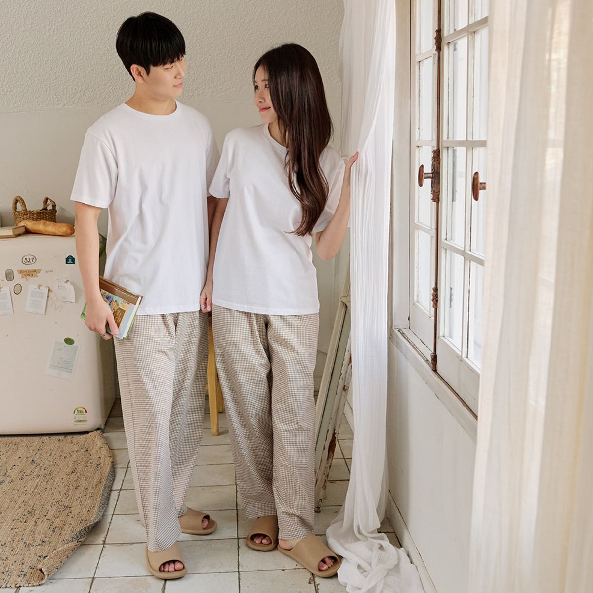 찌니야(JJNIYA) 공용 로얄 순면 9부잠옷바지