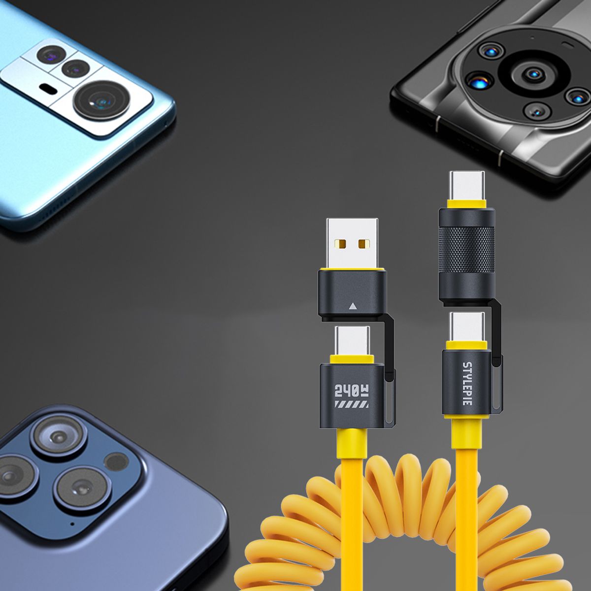 지클랜(GCLAN) 스타일파이 4in1 초고속 충전 케이블  240W 1.5M 480Mbps 데이터 전송 코일타입