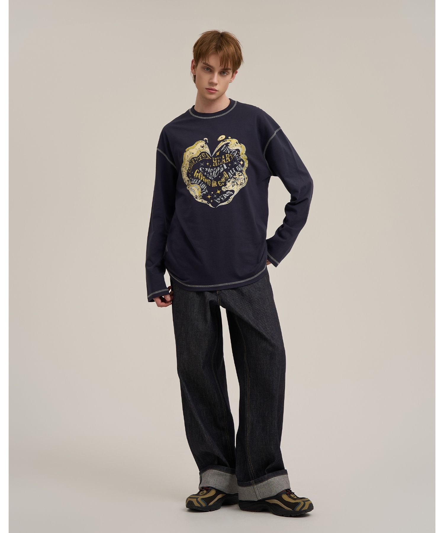 SUPERSUB ♥ Flowing Heart Long Sleeve T-shirt /追跡付 MUSINSA | SUPERSUB Below Heart Long Sleeve Tee - Navy