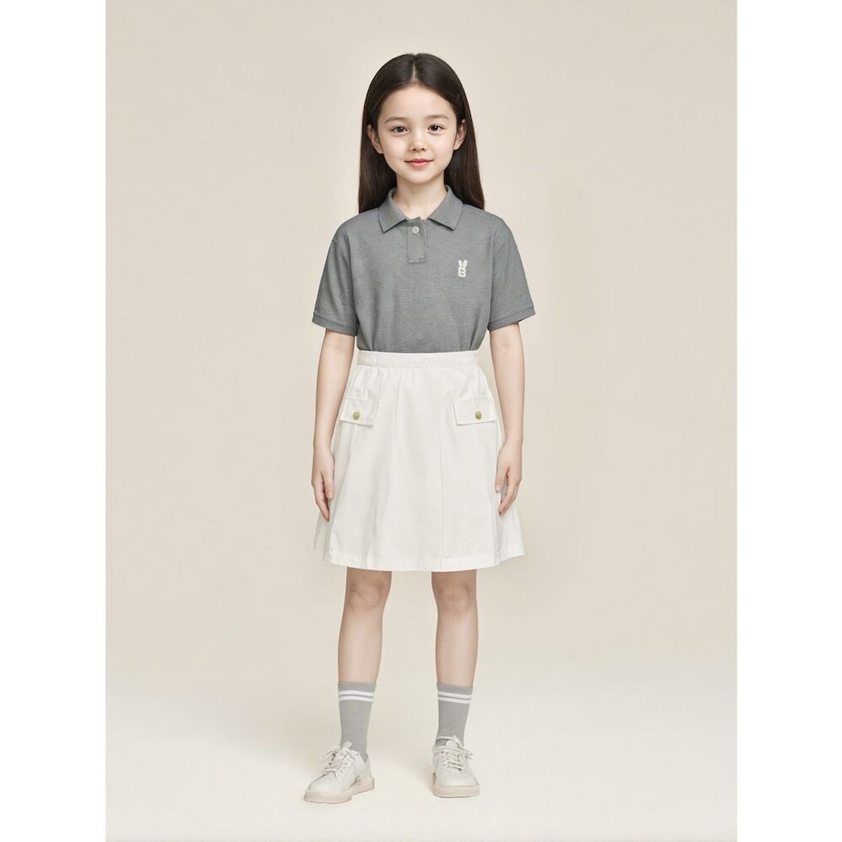 빈폴 키즈(BEANPOLE KIDS) [Essential] 여아 피케 칼라 반팔 티셔츠  애쉬 (BI5242GE44)
