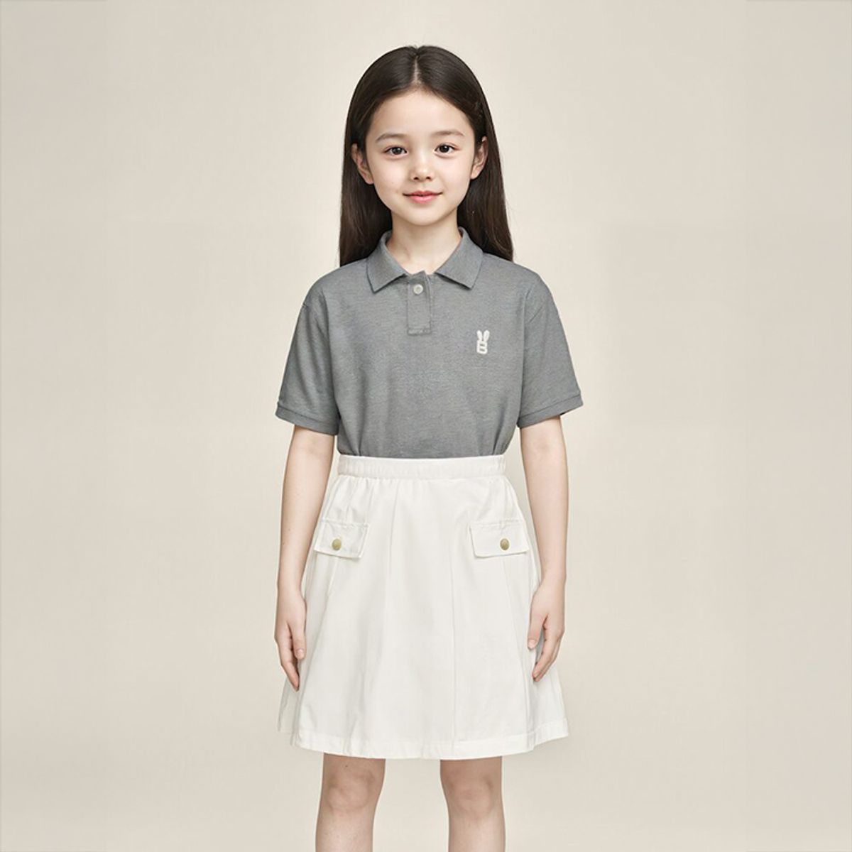빈폴 키즈(BEANPOLE KIDS) [Essential] 여아 피케 칼라 반팔 티셔츠  애쉬 (BI5242GE44)