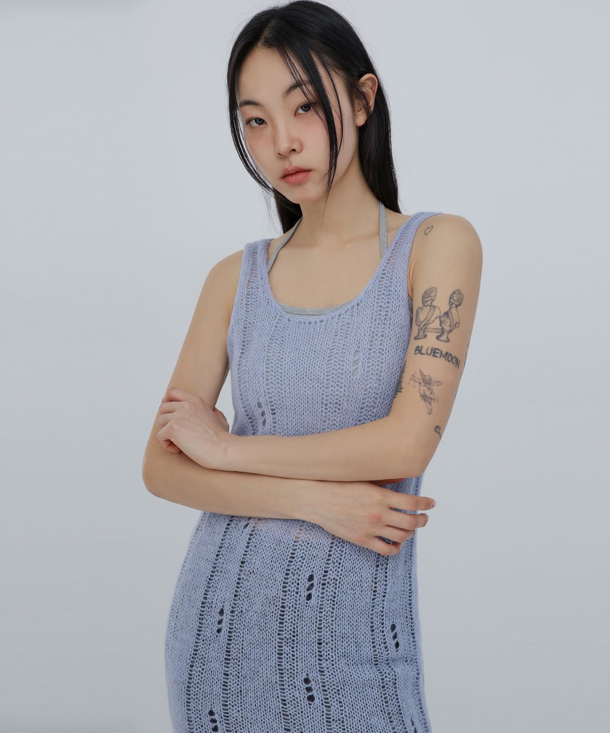칙스(CHICKS) 크로셰 레이어드 원피스 스카이블루
