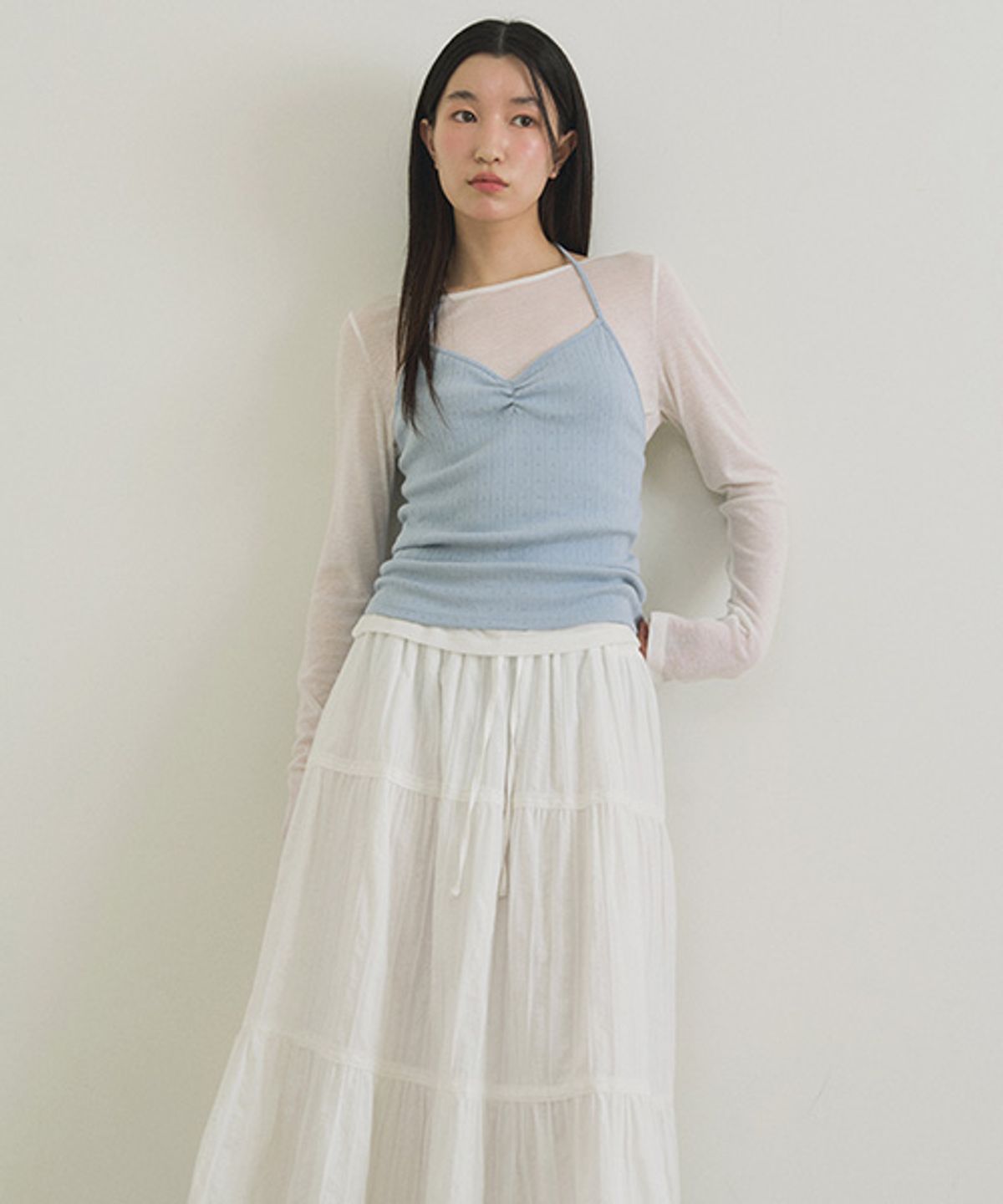 링서울(LINGSEOUL) cancan shirring long skirt-ivory