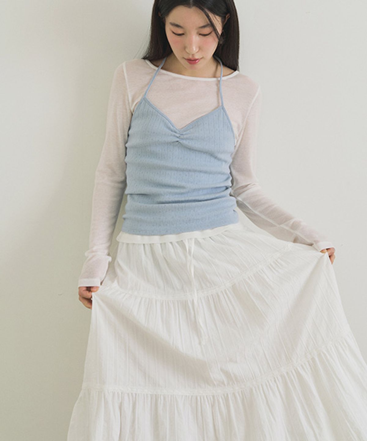 링서울(LINGSEOUL) cancan shirring long skirt-ivory