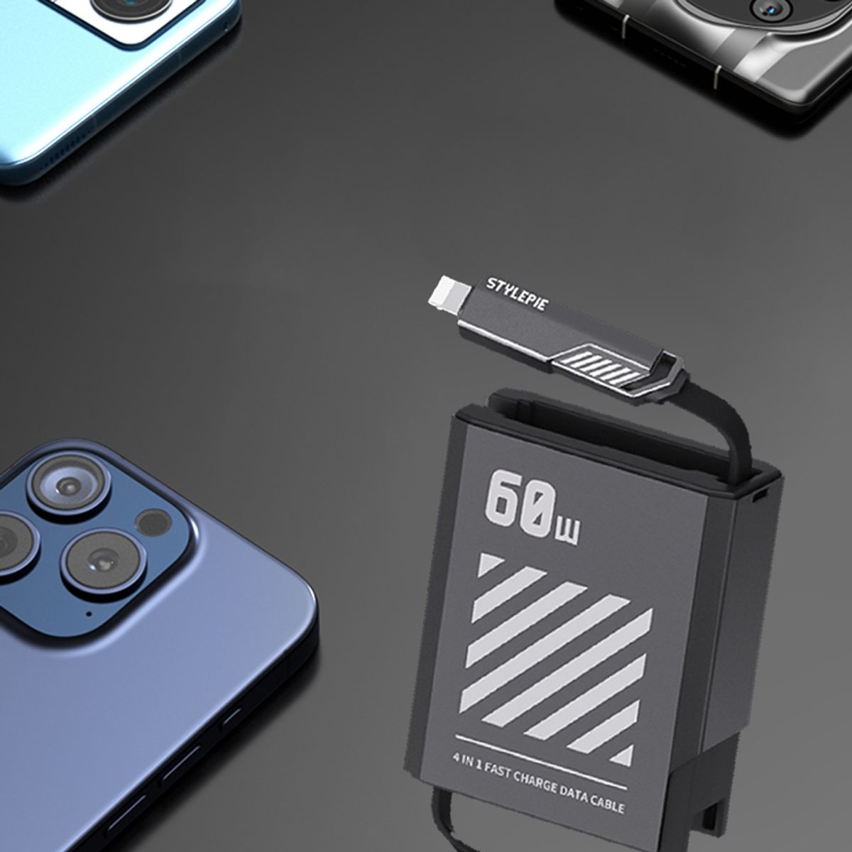 지클랜(GCLAN) 스타일파이 4in1 초고속 충전 케이블  60W 릴타입 480Mbps 데이터 전송