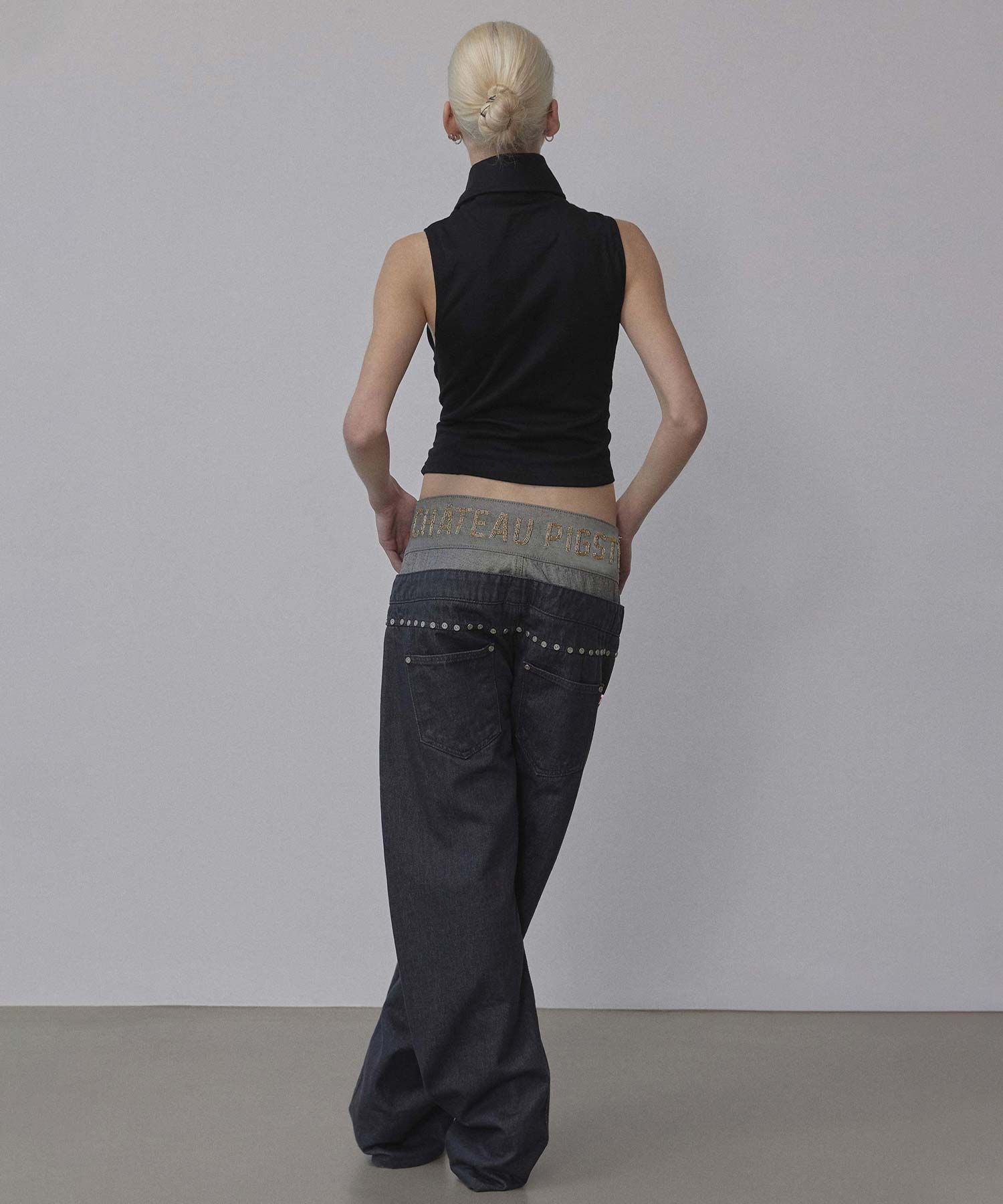 MUSINSA | SCULPTOR Beaded Layered Denim Pants Nonfade Gray