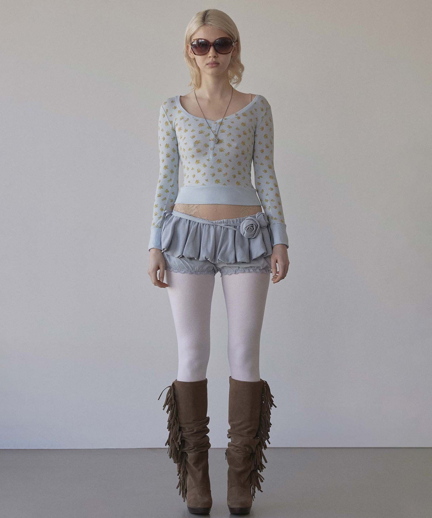 MUSINSA | SCULPTOR Floral Cottage Button Henley Sky