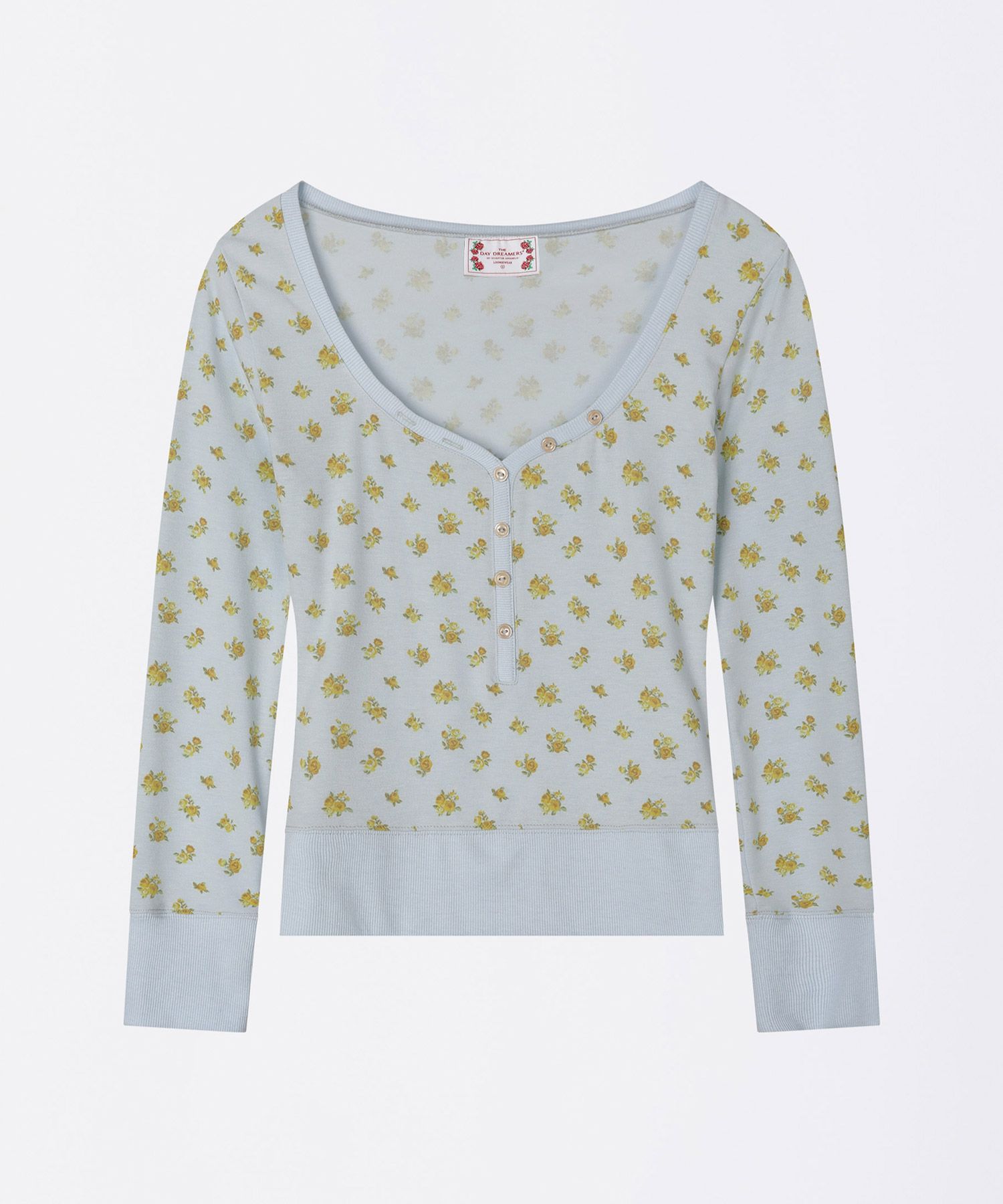 ● SCULPTOR ● Floral Cottage Button Henley MUSINSA | SCULPTOR Floral Cottage Button Henley Sky