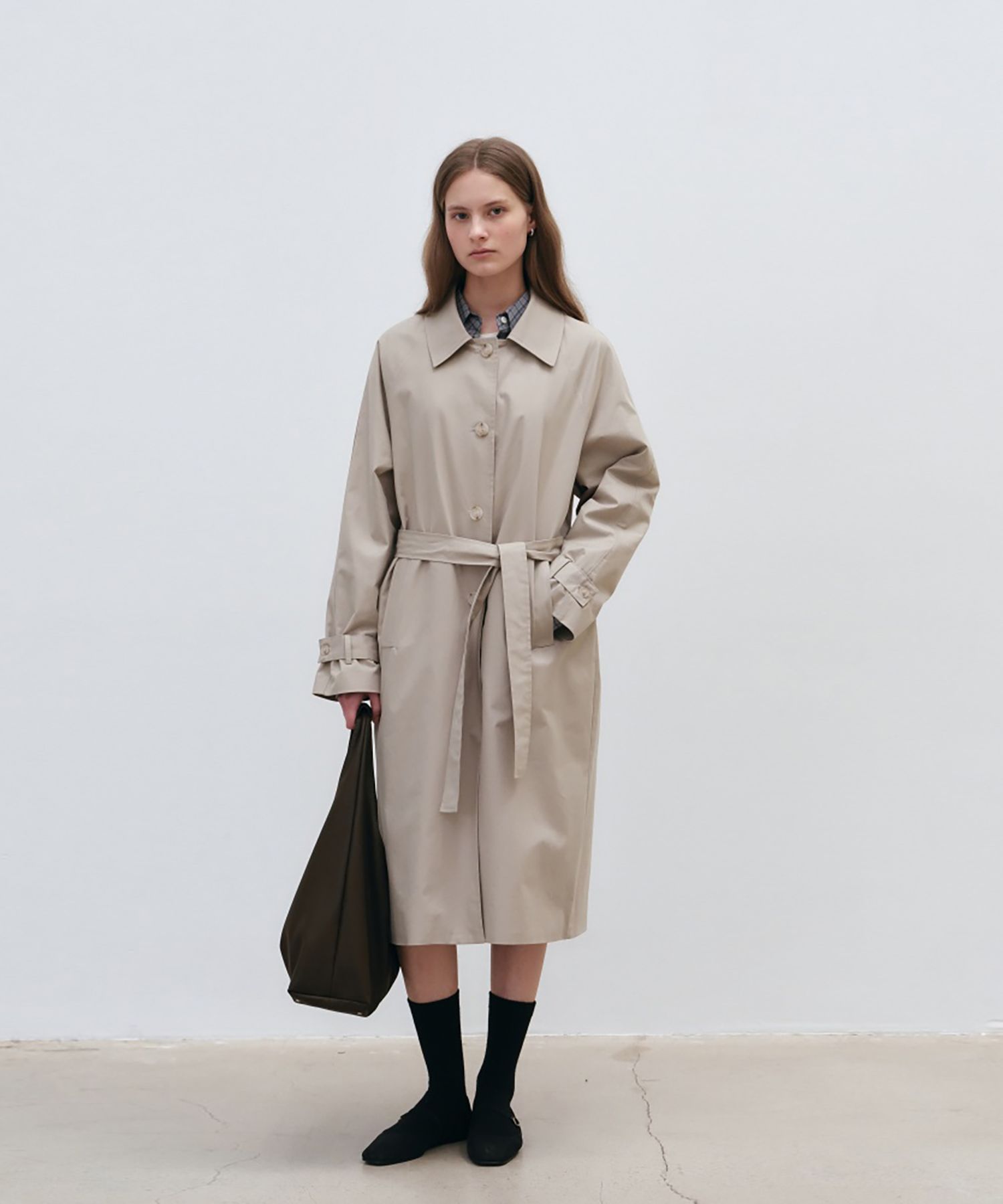 MUSINSA LOEIL Raglan Cotton Long Trench Coat Grey