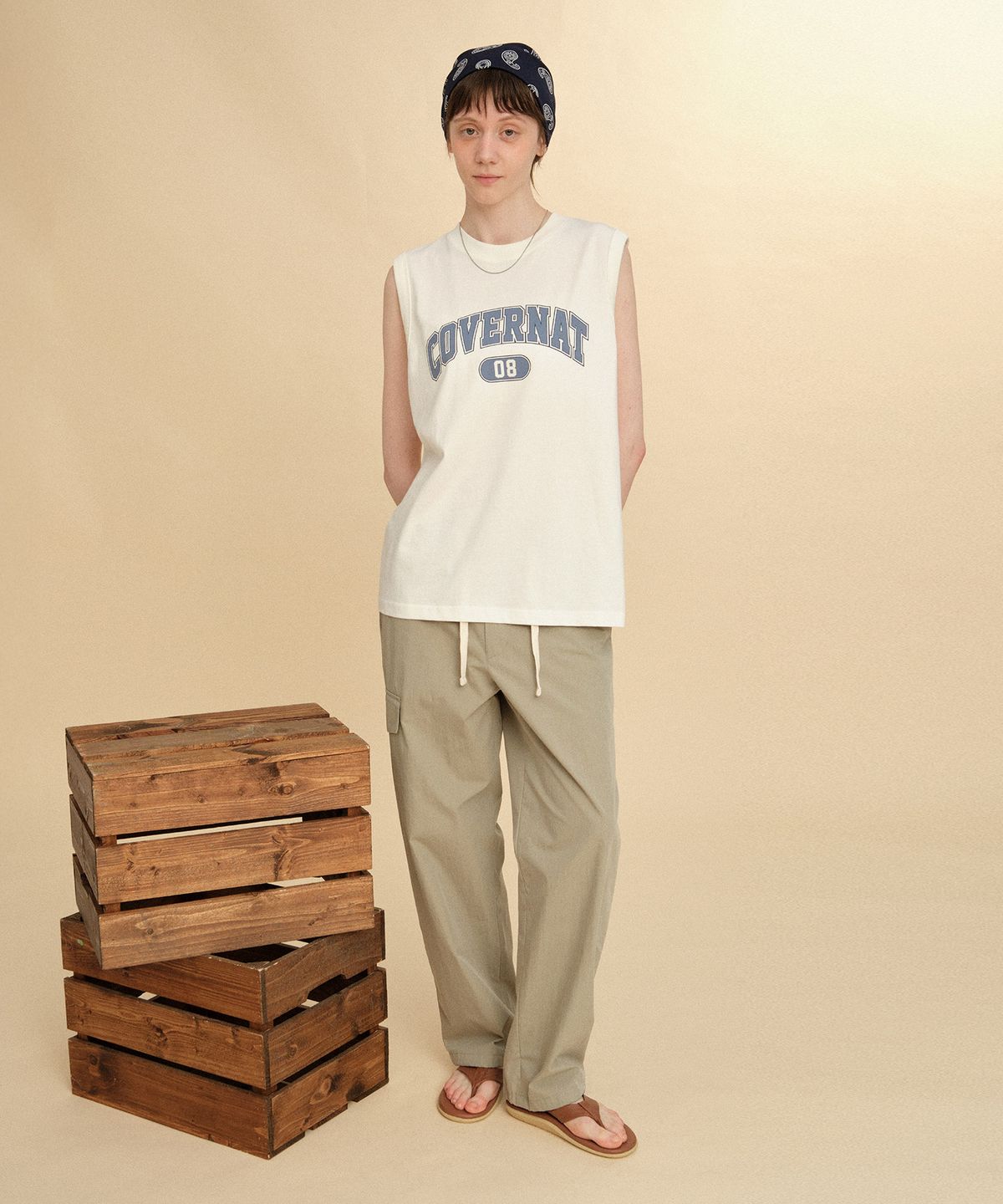 커버낫(COVERNAT) 세미와이드 스트링 카고 이지 팬츠 Light Khaki