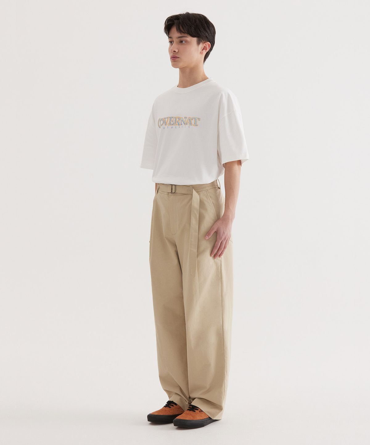 커버낫(COVERNAT) 세미와이드 코튼 벨티드 팬츠 Beige