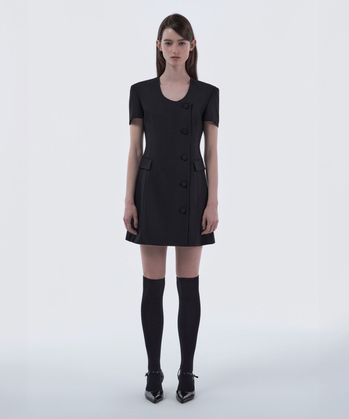 마우솔레움(MAU SOLEUM) Jenn Round Neck Half-Sleeve Suit Jacket Dress - Black