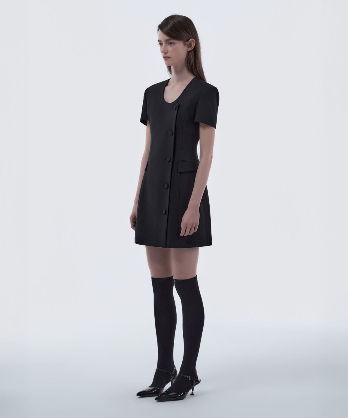 마우솔레움(MAU SOLEUM) Jenn Round Neck Half-Sleeve Suit Jacket Dress - Black
