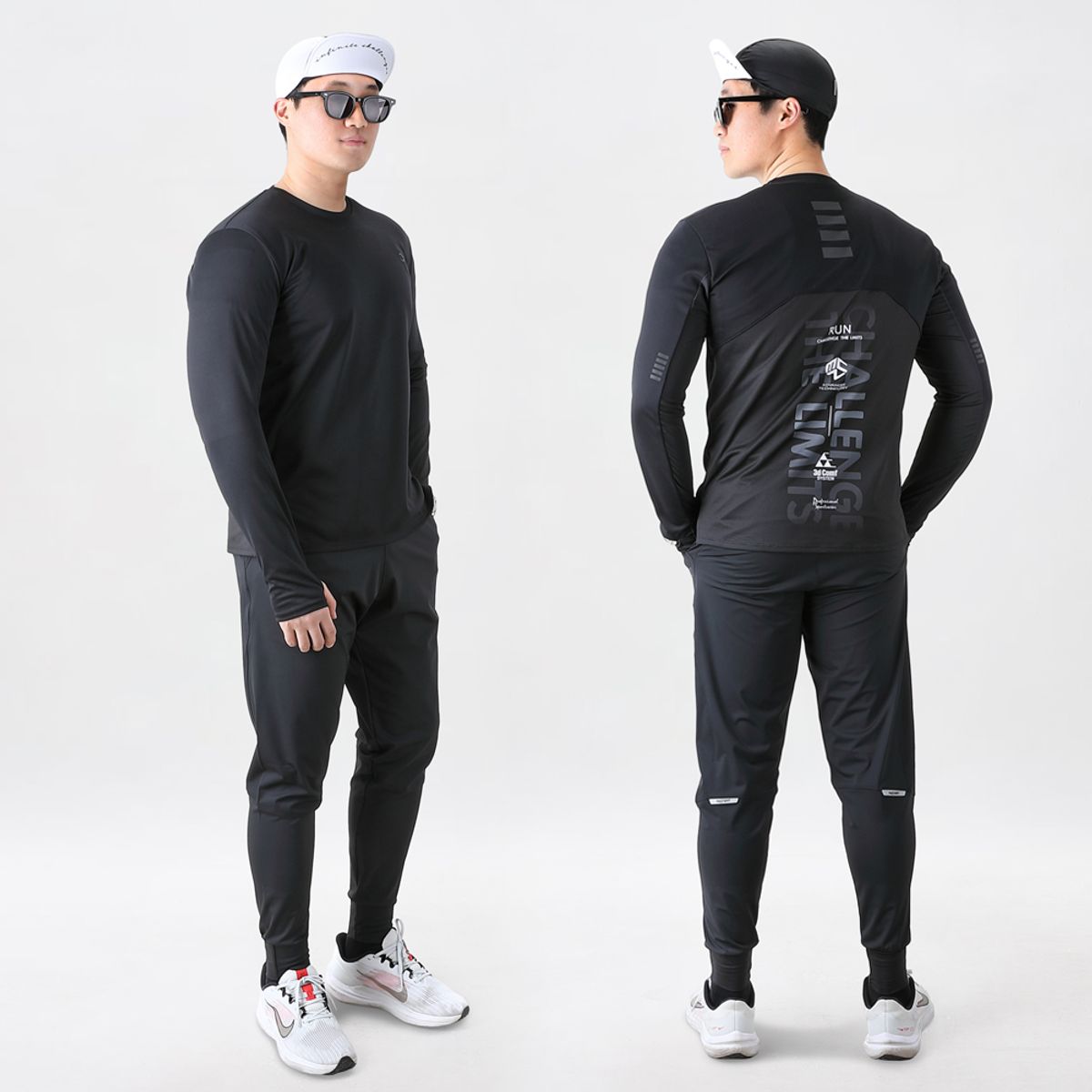 엠씨엔스포츠(MCNSPORTS) 런리플렉터 블랙 티셔츠+런어택 조거핏 레깅스 팬츠 2종 세트