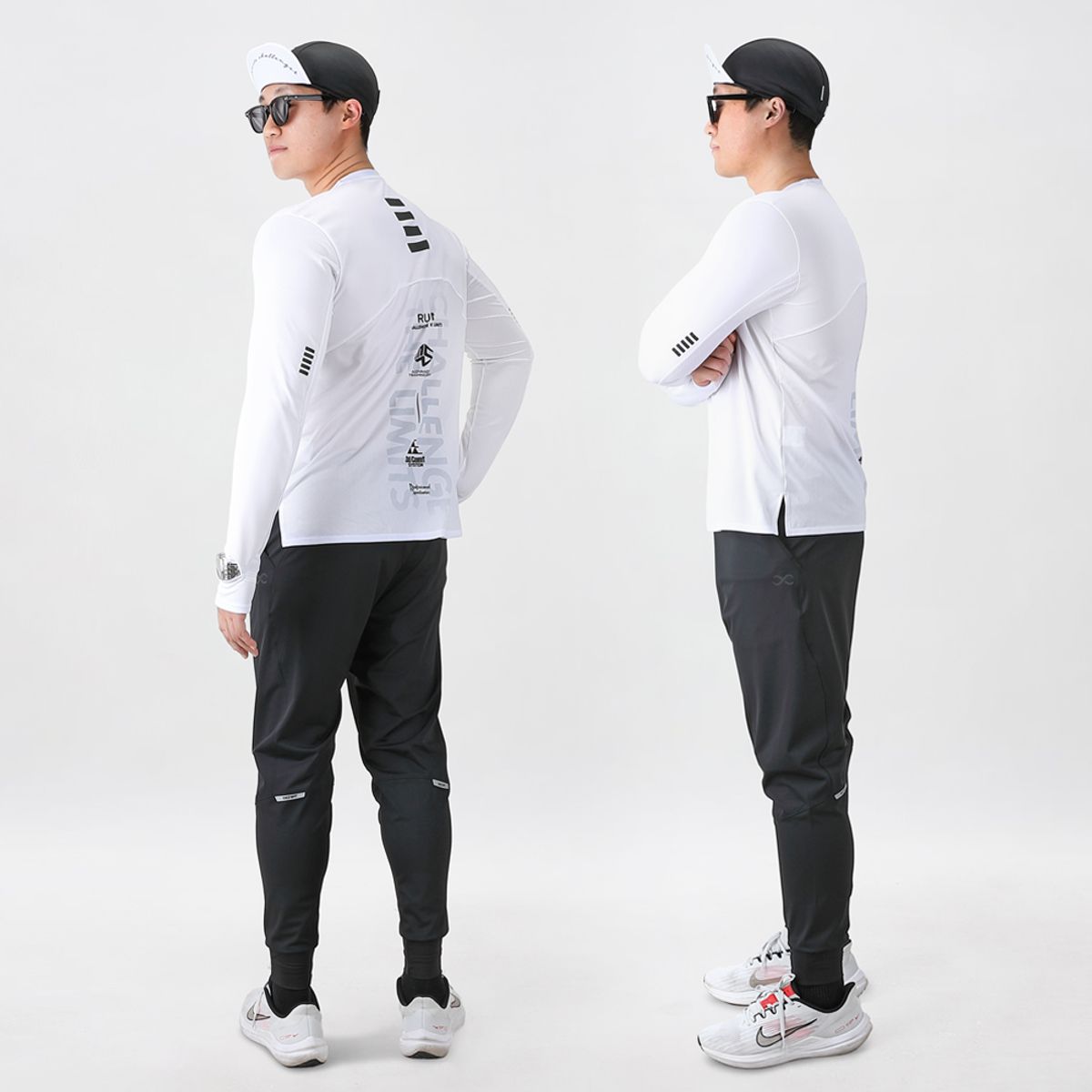 엠씨엔스포츠(MCNSPORTS) 런리플렉터 화이트 티셔츠+런어택 조거핏 레깅스 팬츠 2종 세트
