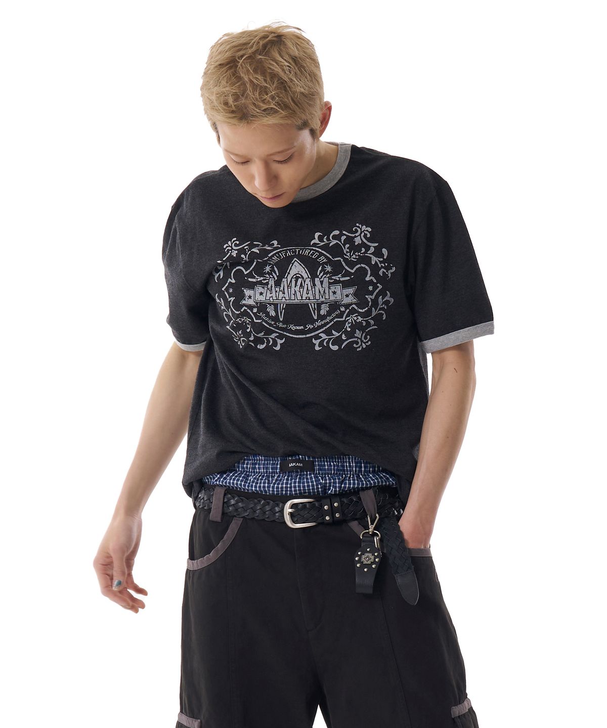 아캄(AAKAM) 30mm Braided Western Leather Belt (Black)