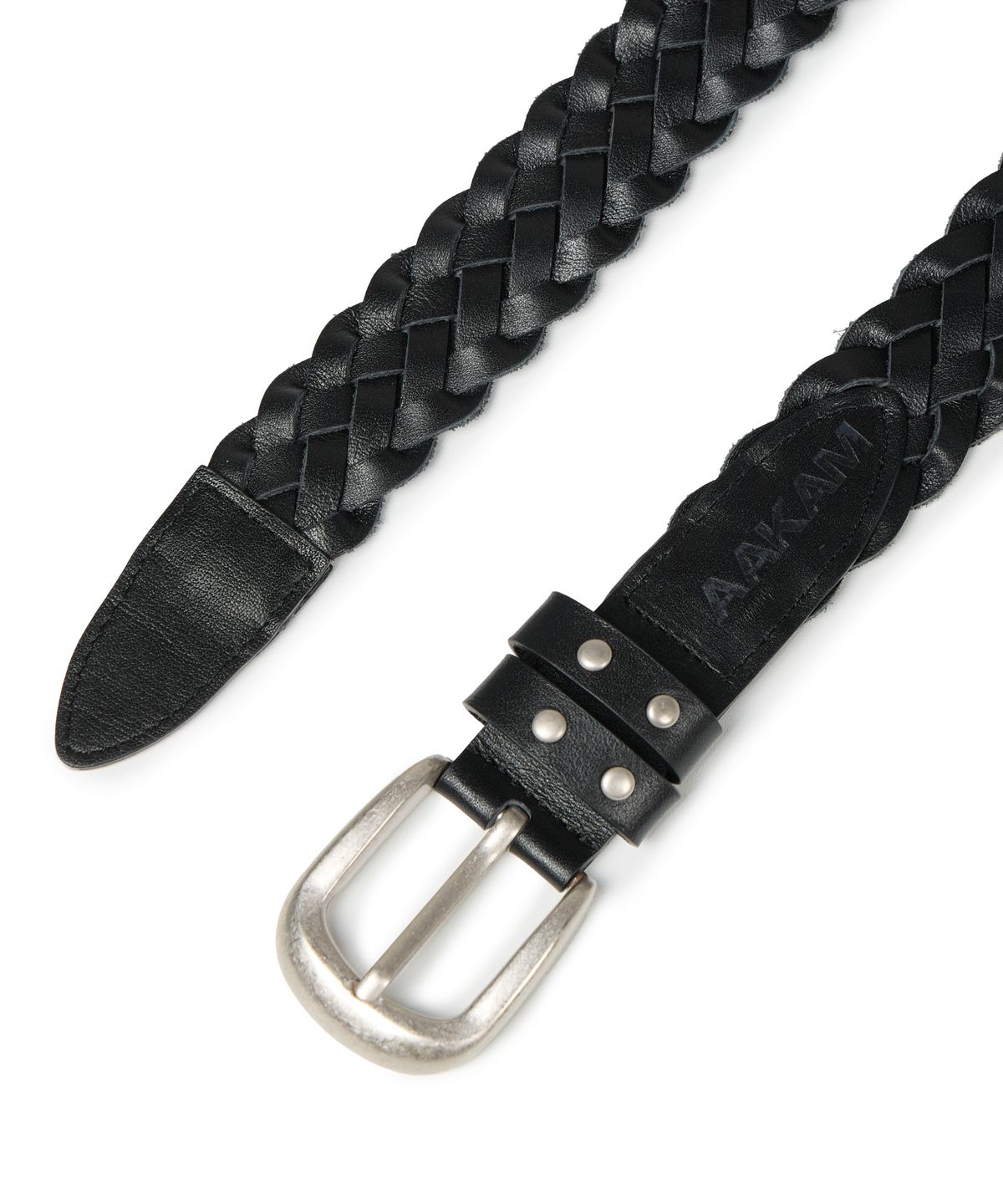 아캄(AAKAM) 30mm Braided Western Leather Belt (Black)