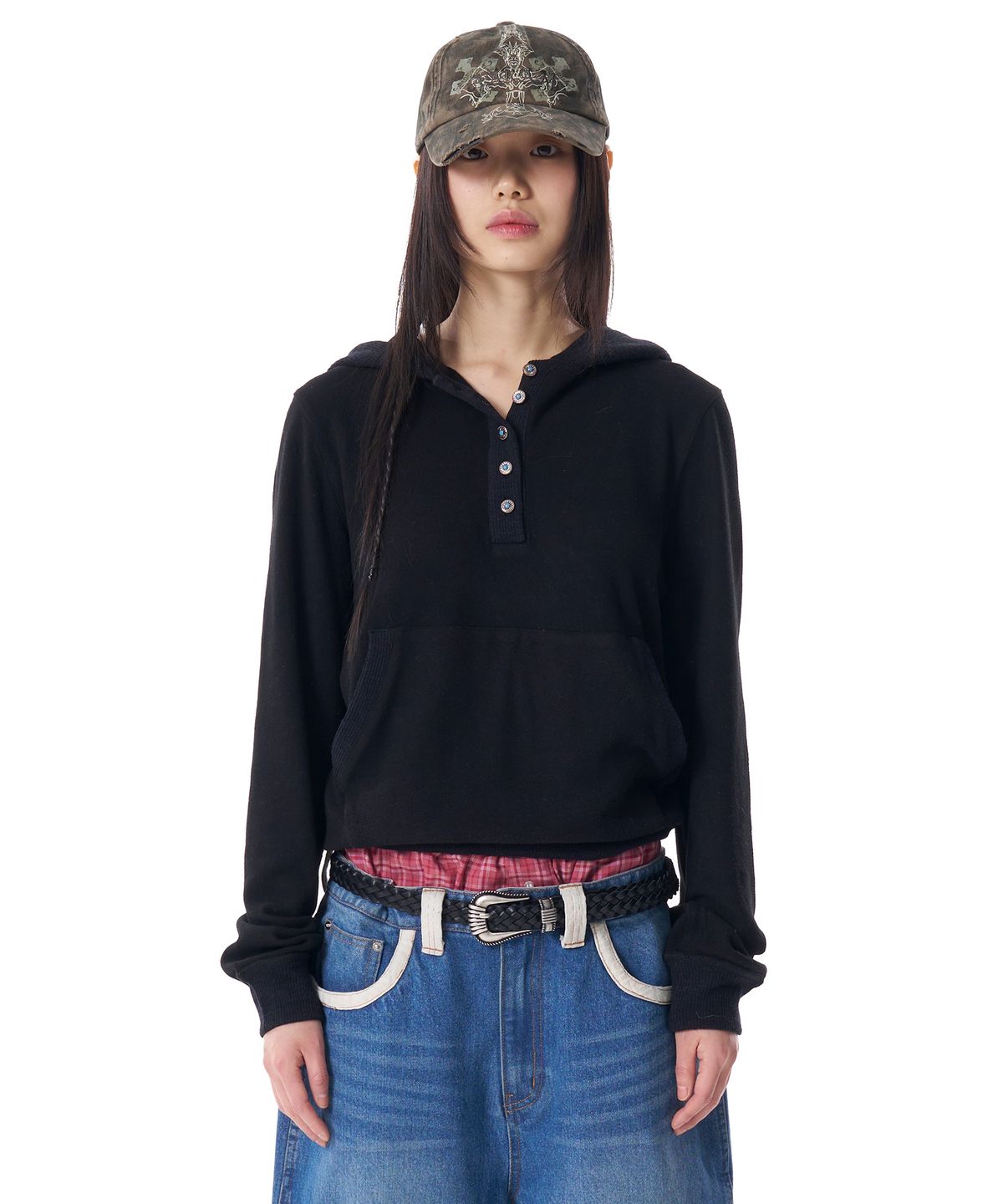 아캄(AAKAM) 25mm Braided Western Buckle Belt (Black)