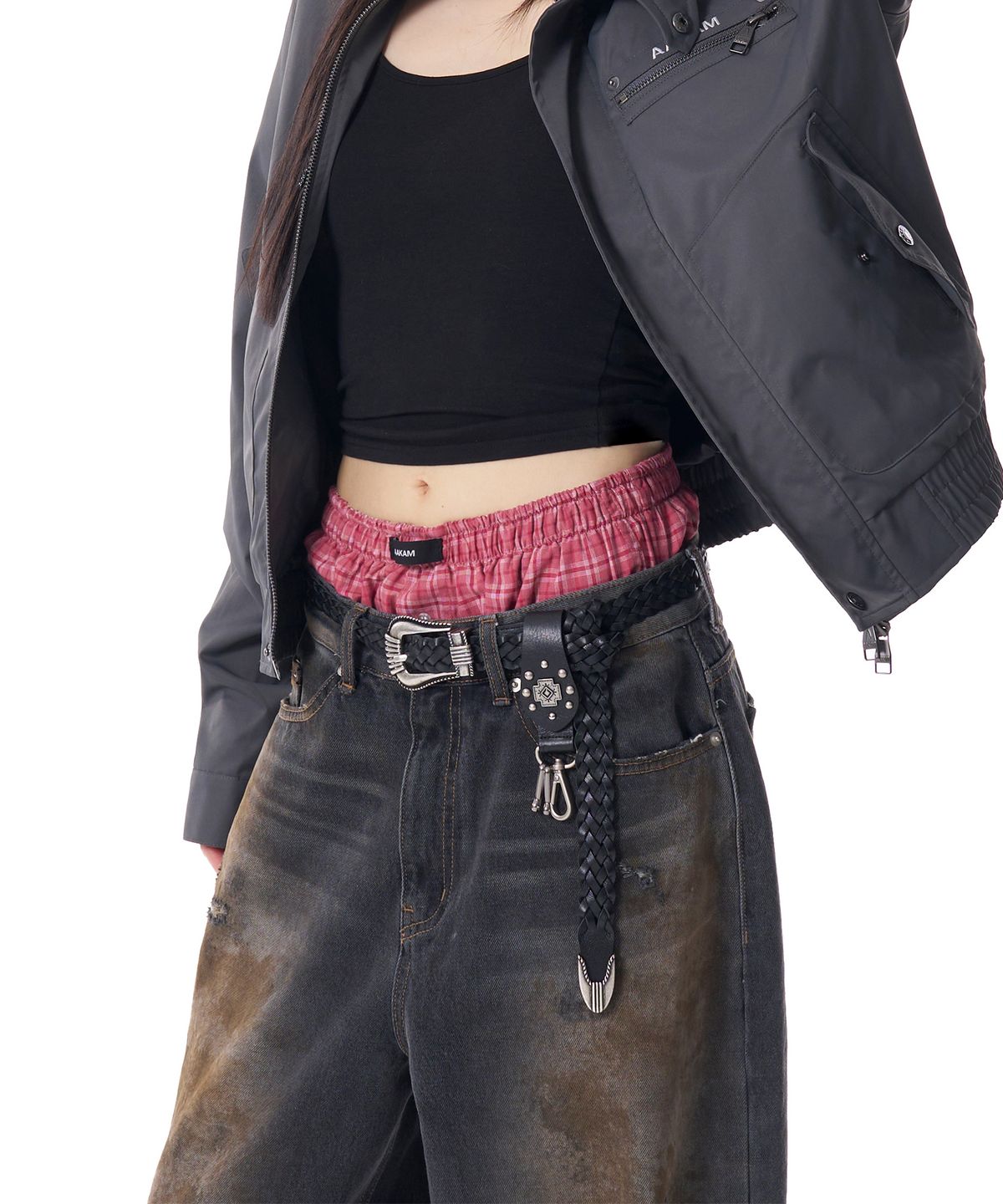 아캄(AAKAM) 25mm Braided Western Buckle Belt (Black)