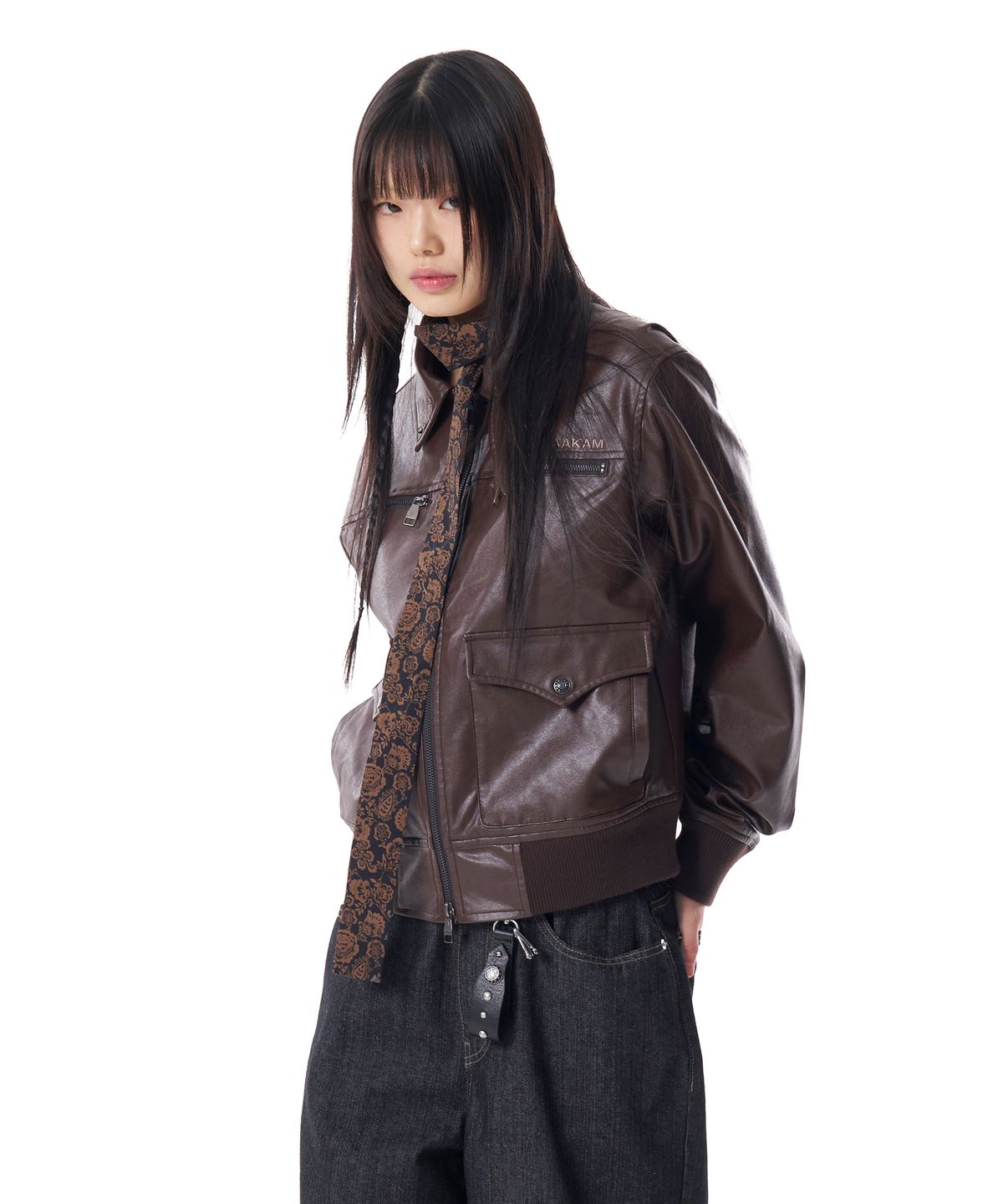 아캄(AAKAM) Antique Circle Studded Leather Keyring (Black)