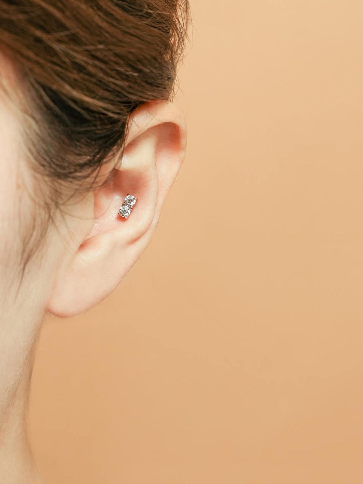 미니멀피어싱(MINIMALPIERCING) [1mm/1.2mm]14K 인터널 모이사나이트 다이아 더블 라블렛 피어싱 귀걸이