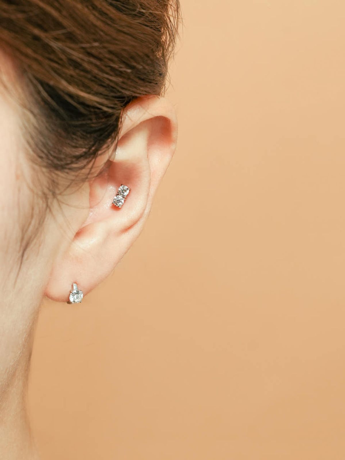 미니멀피어싱(MINIMALPIERCING) [1mm/1.2mm]14K 인터널 모이사나이트 다이아 더블 라블렛 피어싱 귀걸이