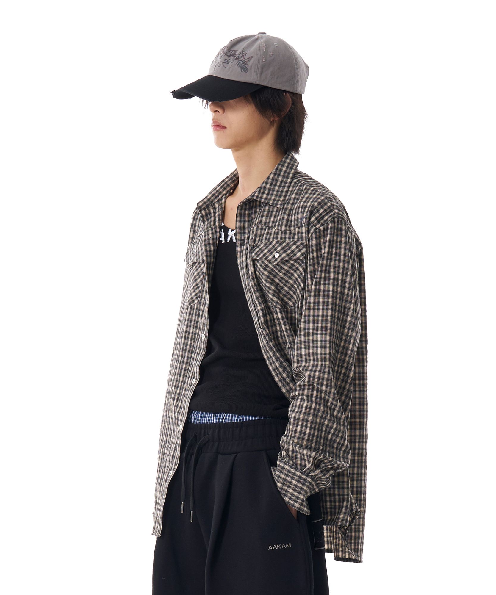 MUSINSA | AAKAM VTG Washed Damage Ball Cap (Black)