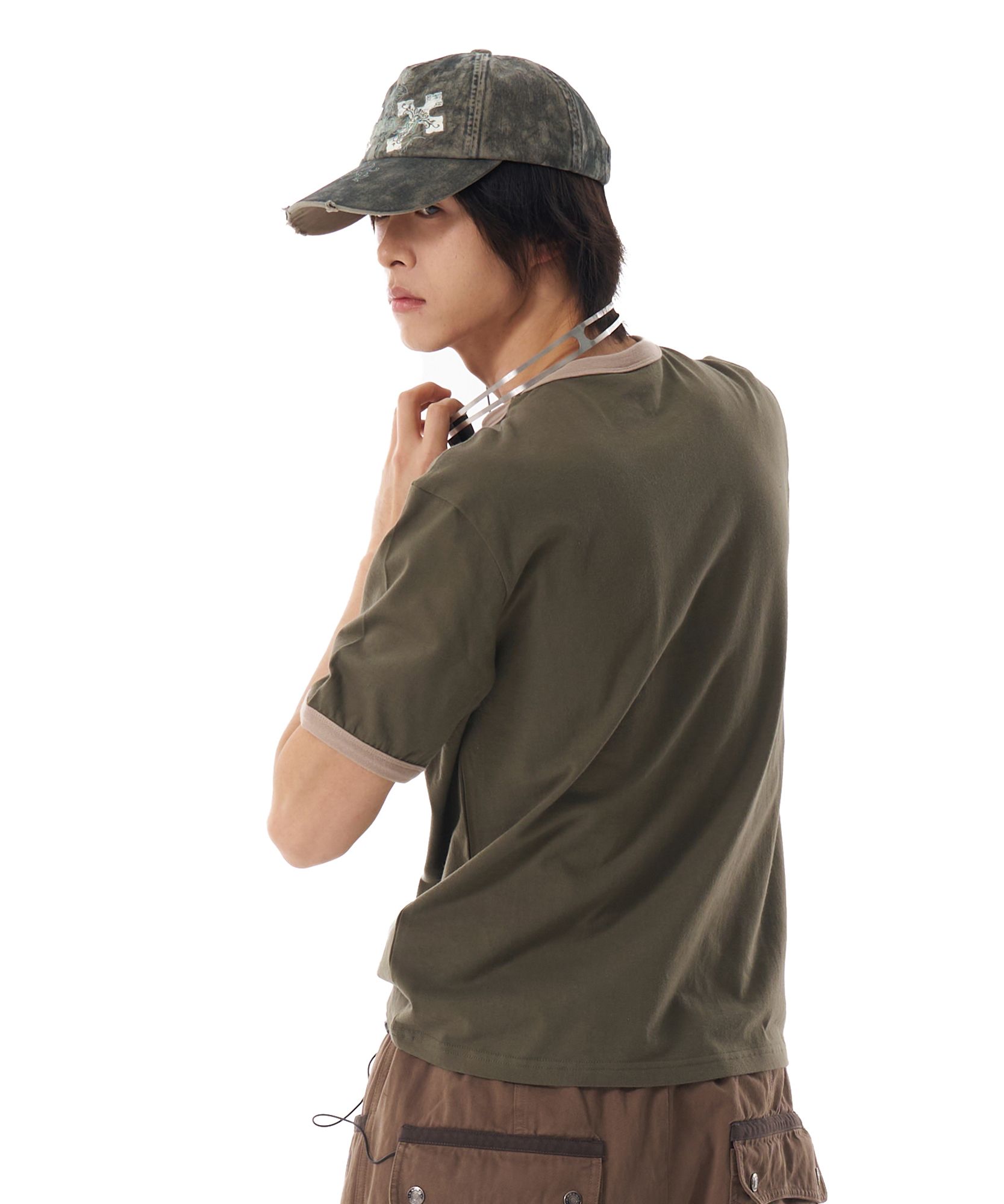 MUSINSA | AAKAM CROS2 Washed Damage Ball Cap (Green Gray)