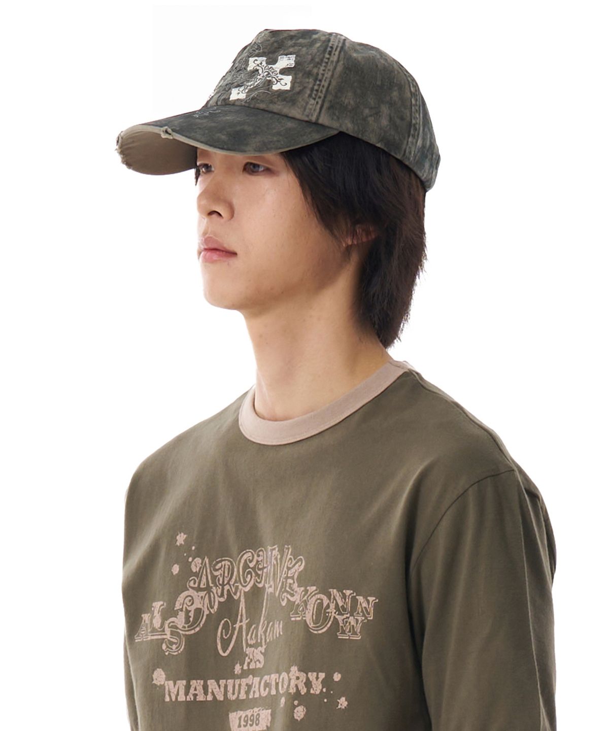 아캄(AAKAM) CROS2 Washed Damage Ball Cap (Green Gray)