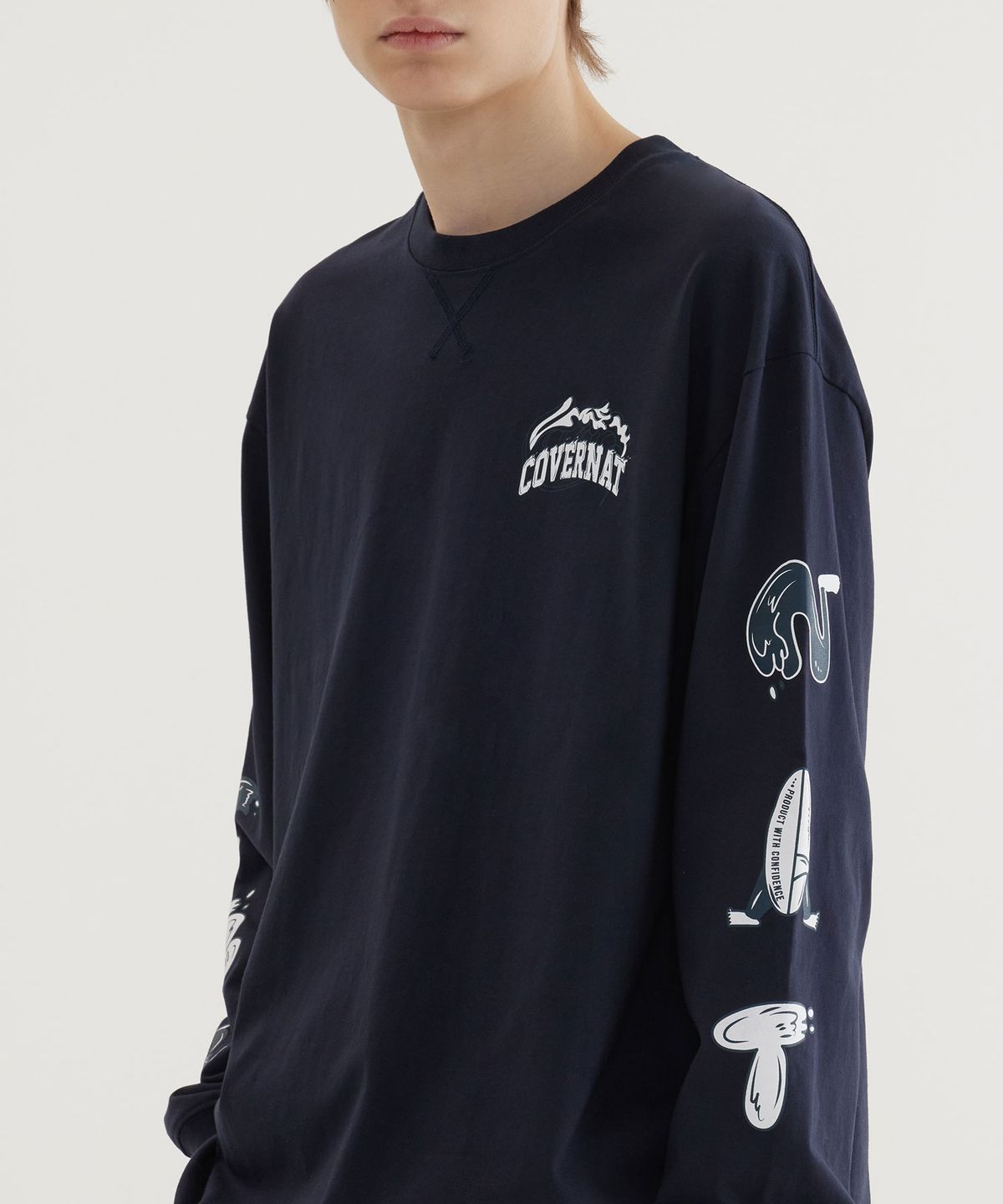 커버낫(COVERNAT) 웨이브 그래픽 롱슬리브 Dark Navy