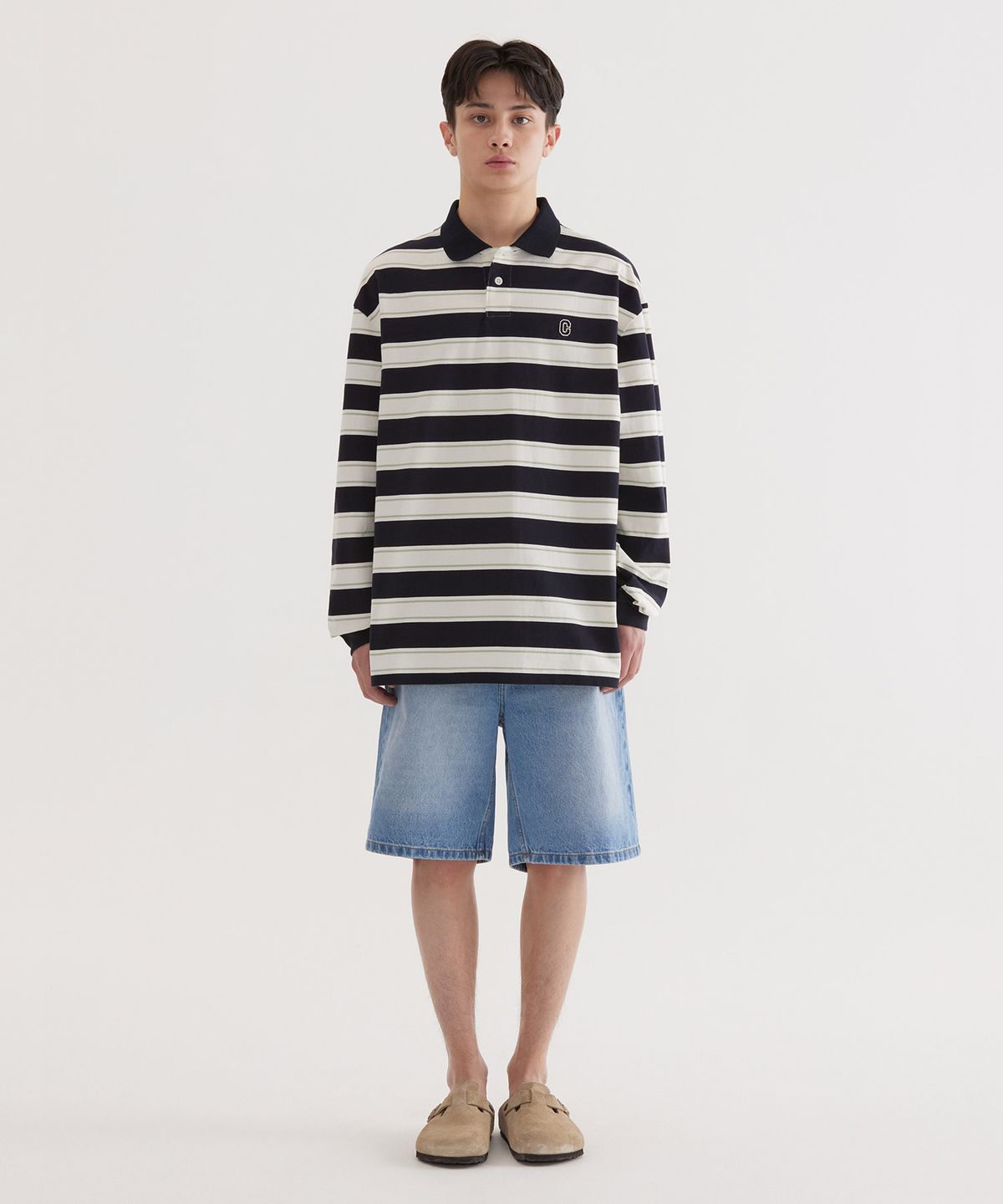 커버낫(COVERNAT) 스트라이프 카라 롱슬리브 Dark Navy