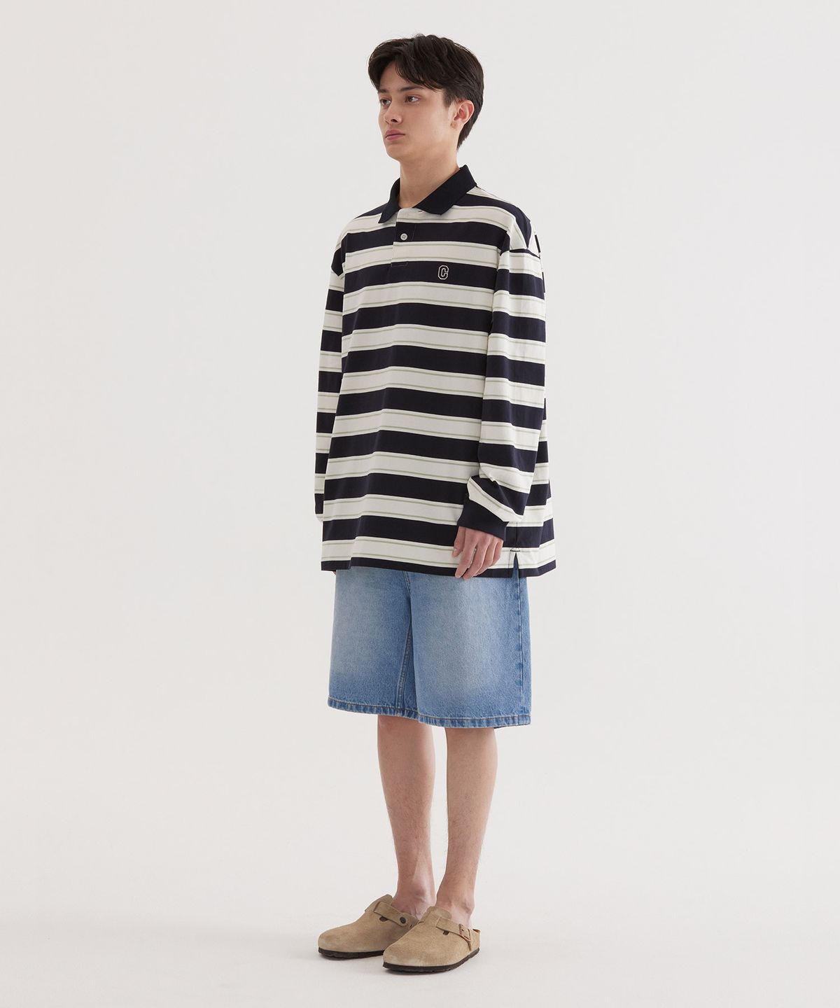커버낫(COVERNAT) 스트라이프 카라 롱슬리브 Dark Navy