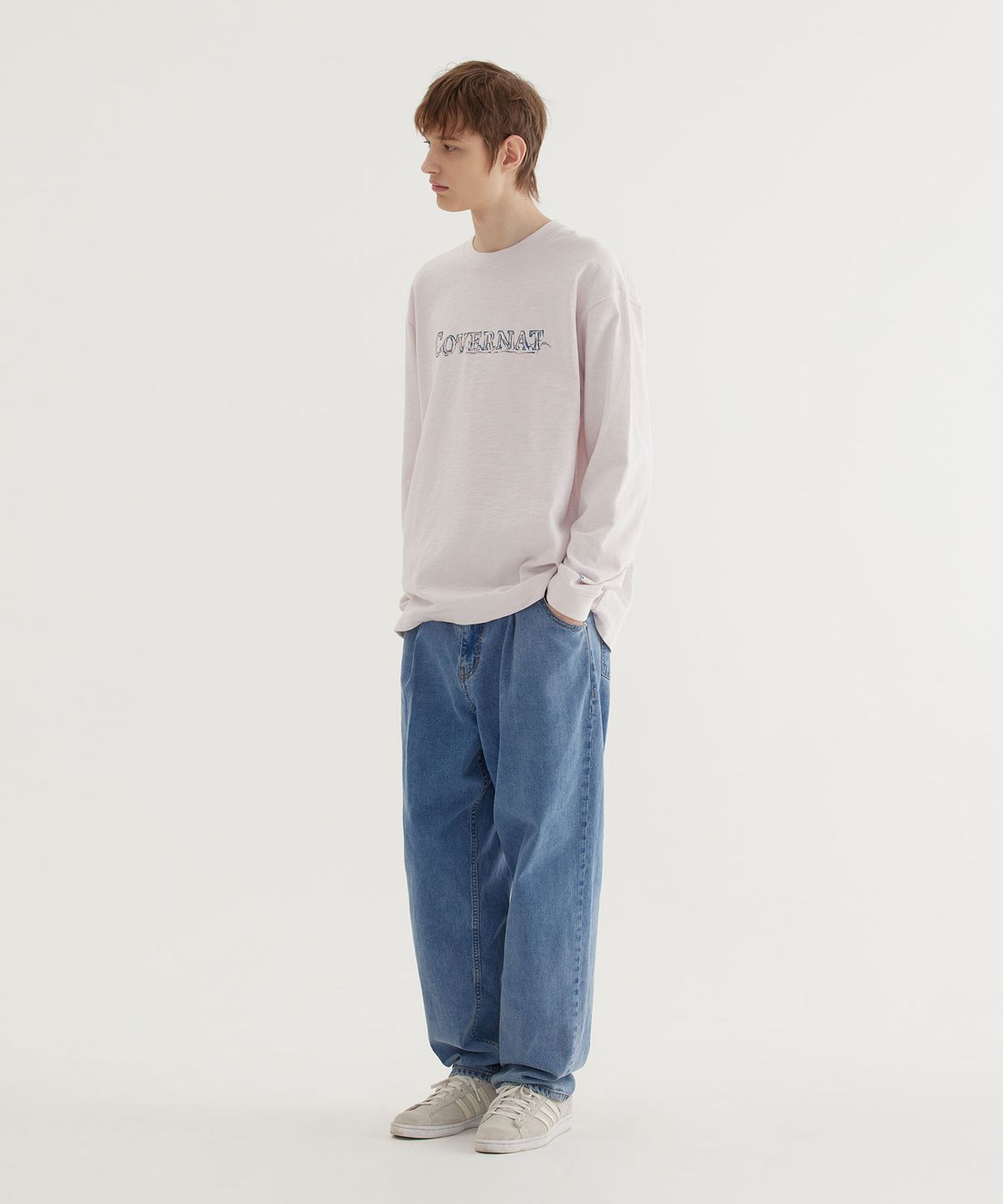커버낫(COVERNAT) 슬럽 스케치 로고 그래픽 롱슬리브 Light Purple