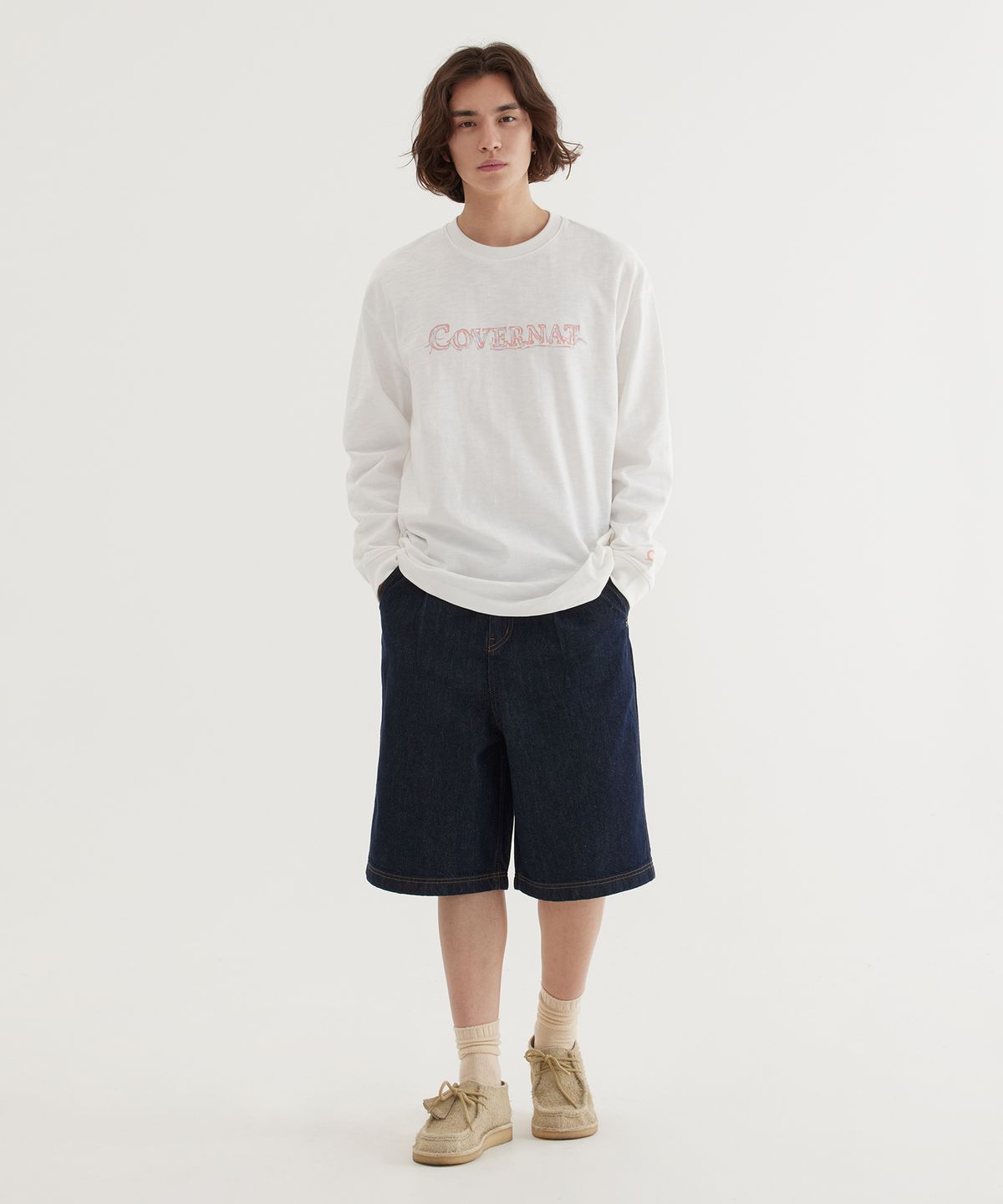 커버낫(COVERNAT) 슬럽 스케치 로고 그래픽 롱슬리브 White