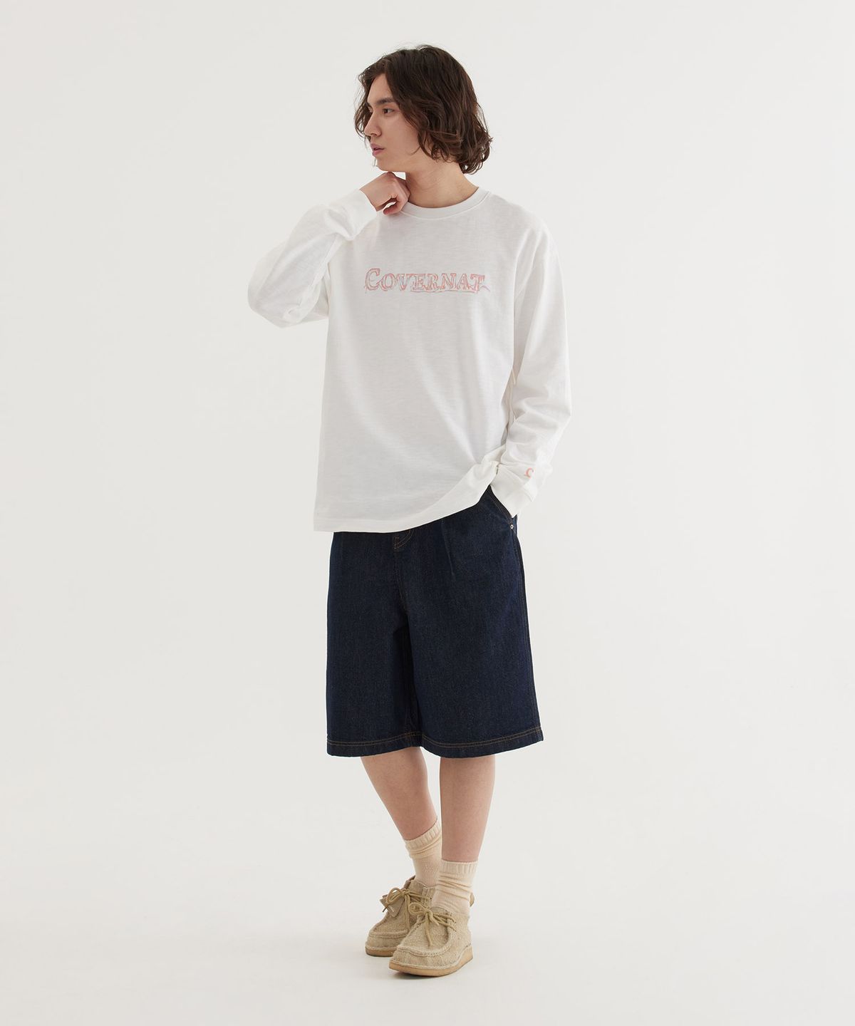 커버낫(COVERNAT) 슬럽 스케치 로고 그래픽 롱슬리브 White