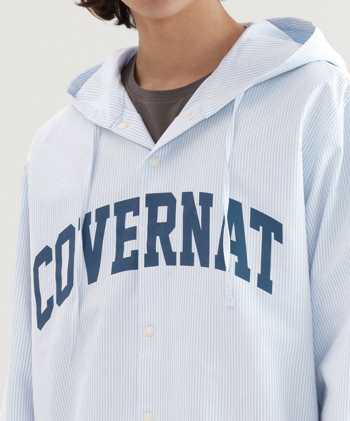 커버낫(COVERNAT) 아치 스트라이프 후드 셔츠 Blue
