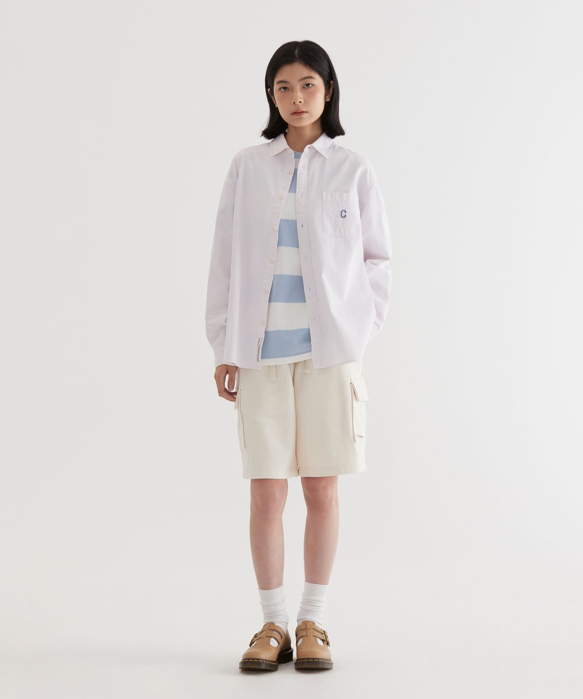 커버낫(COVERNAT) C 로고 다잉 옥스포드 셔츠 Light Purple