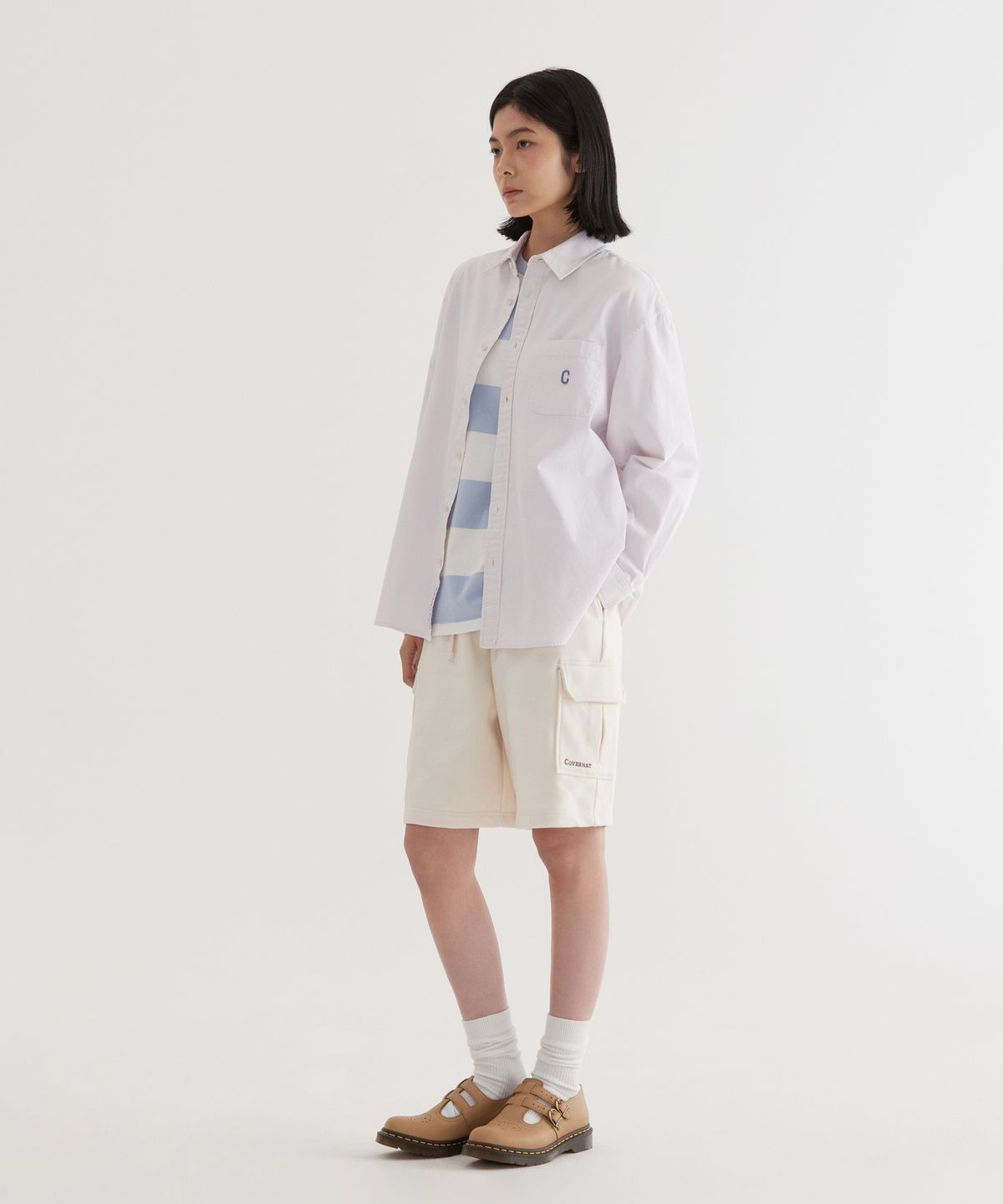 커버낫(COVERNAT) C 로고 다잉 옥스포드 셔츠 Light Purple
