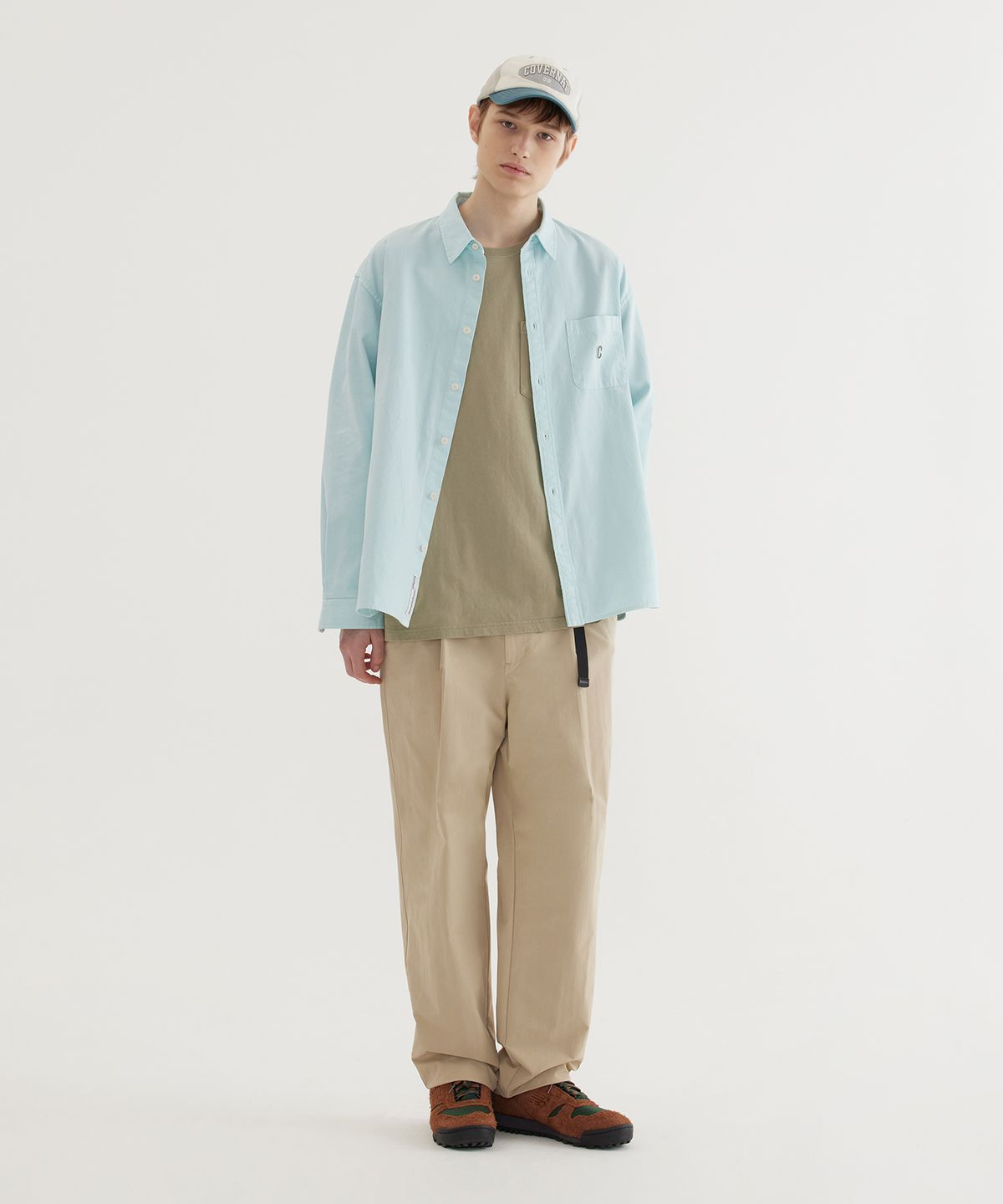 커버낫(COVERNAT) C 로고 다잉 옥스포드 셔츠 Sky Blue