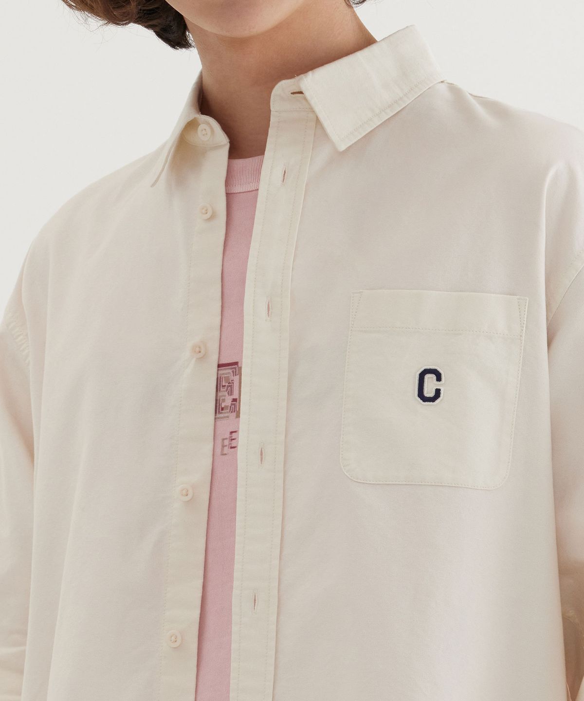 커버낫(COVERNAT) C 로고 다잉 옥스포드 셔츠 Ivory